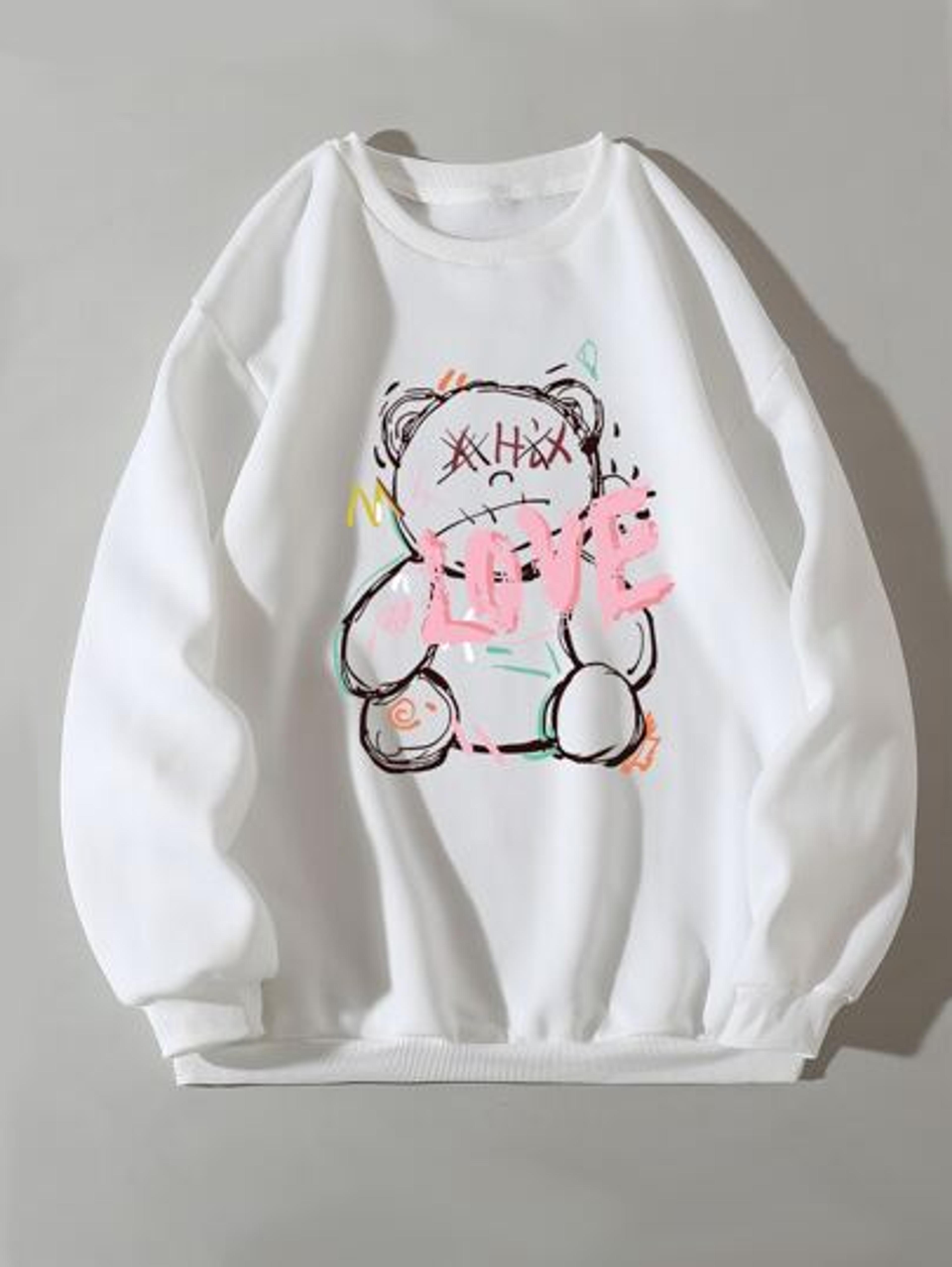 Bear And Letter Graphic Thermal Pullover | SHEIN USA