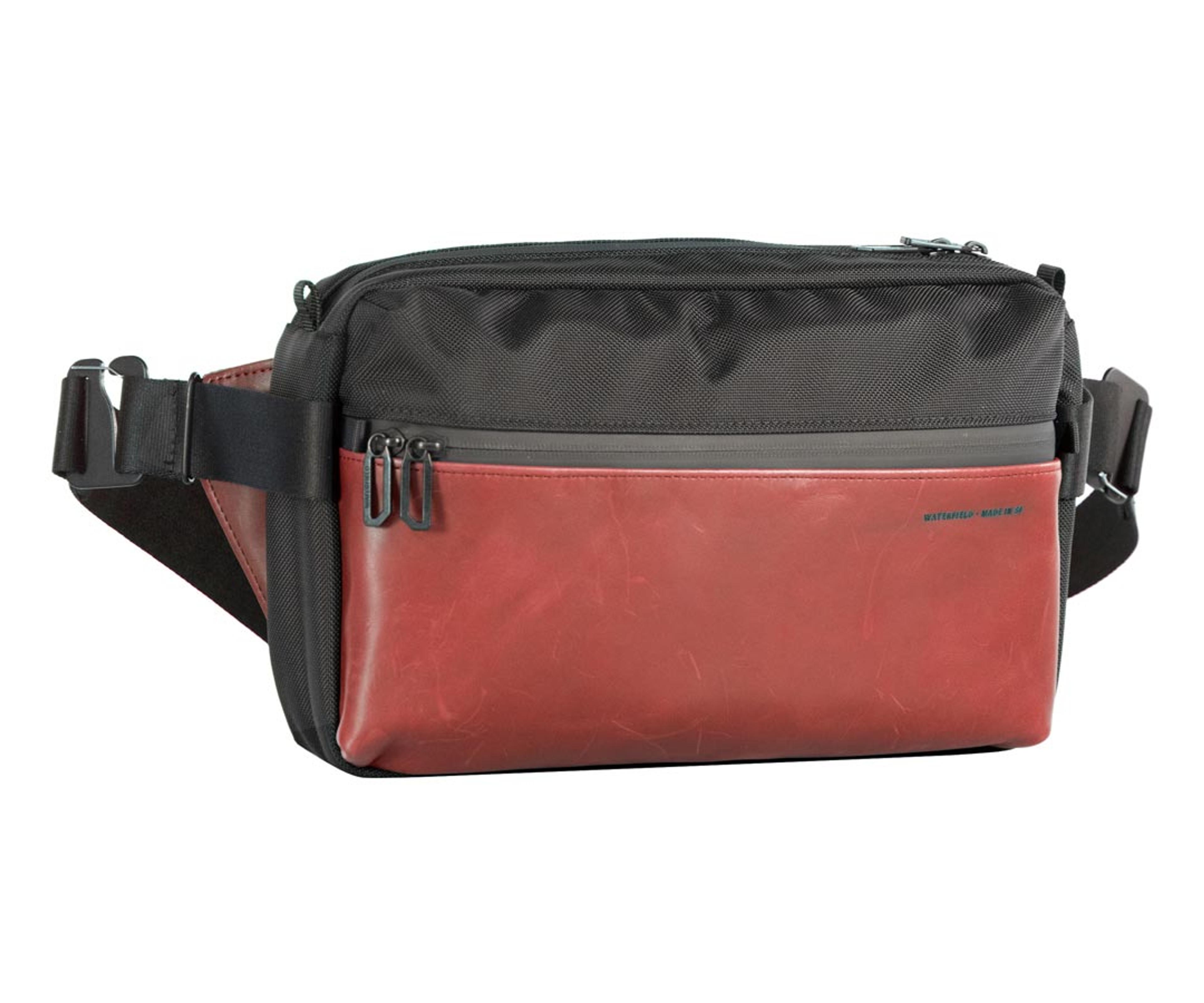 Hip Sling Bag - Compact w/ Long Strap $169 / Yes, add Long Strap +$39 / Ballistic Nylon w/ Crimson Leather