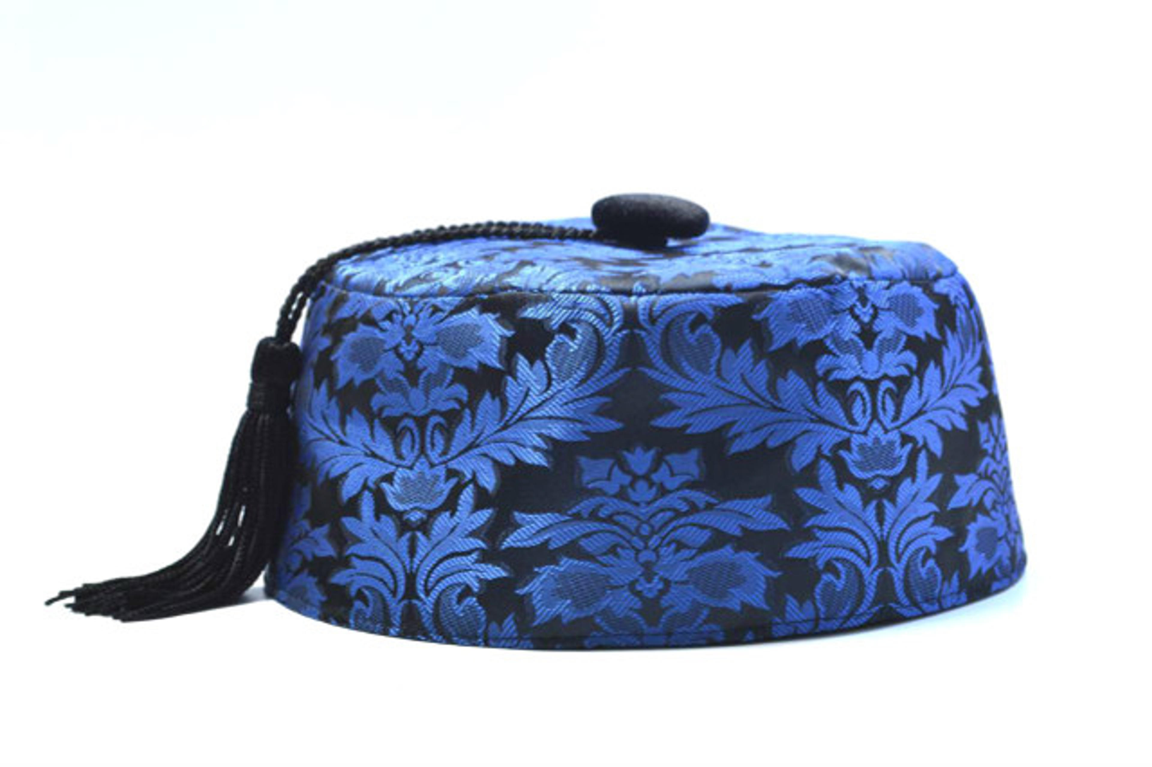 Blue Brocade Smoking Cap