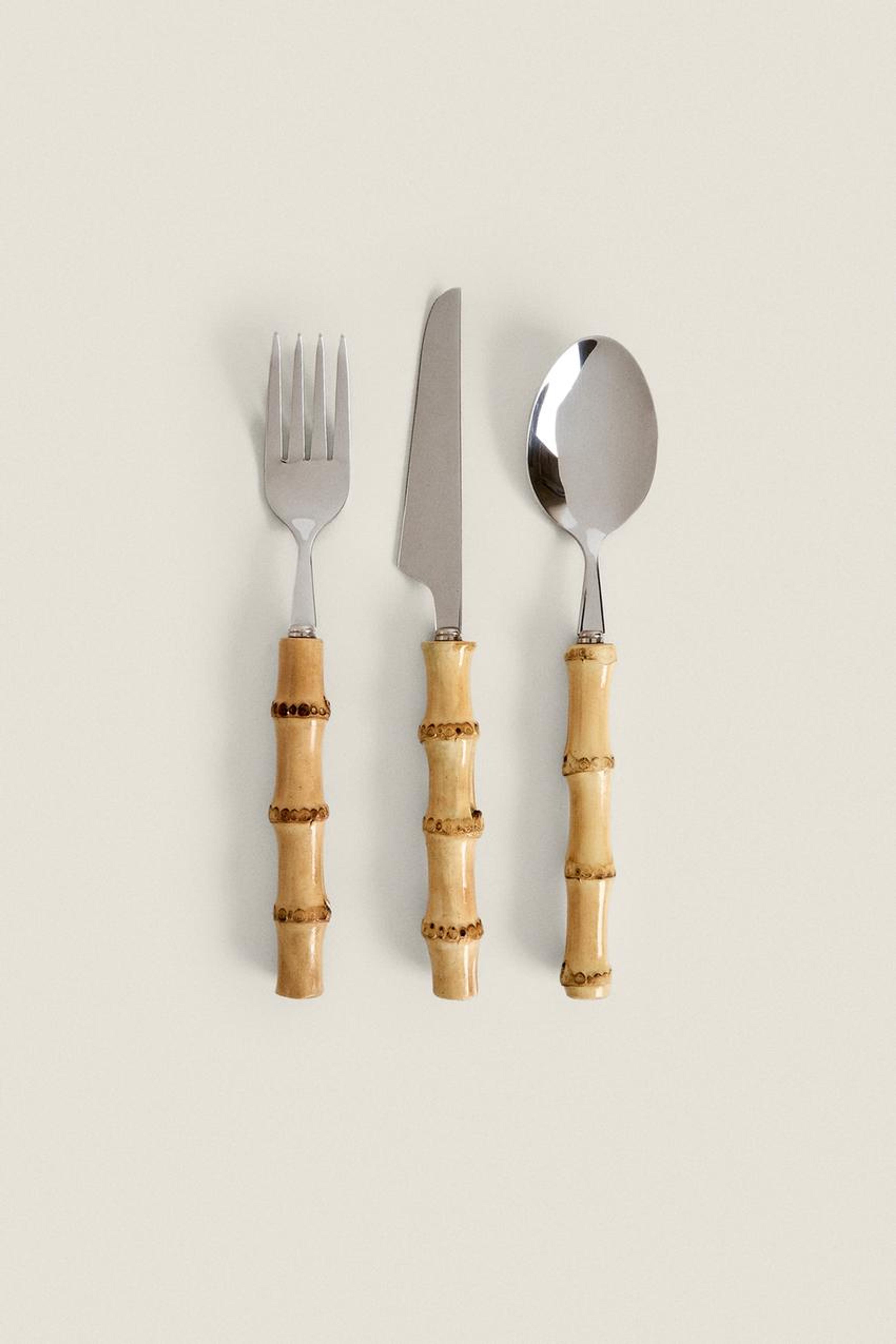 CUTLERY SET WITH BAMBOO HANDLE - Brown | ZARA United Kingdom