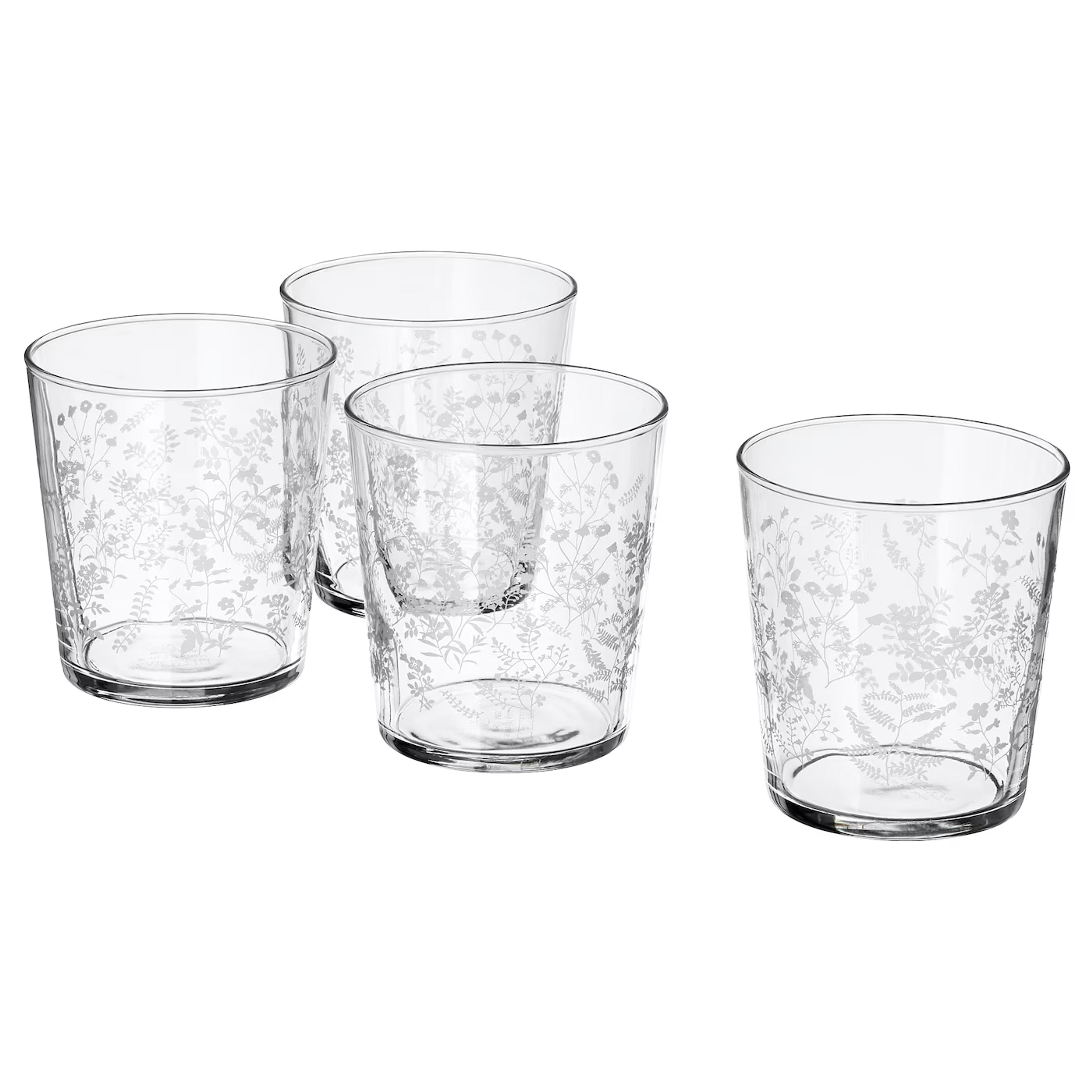 HAJMAL Glass, patterned clear glass/white, 10 oz