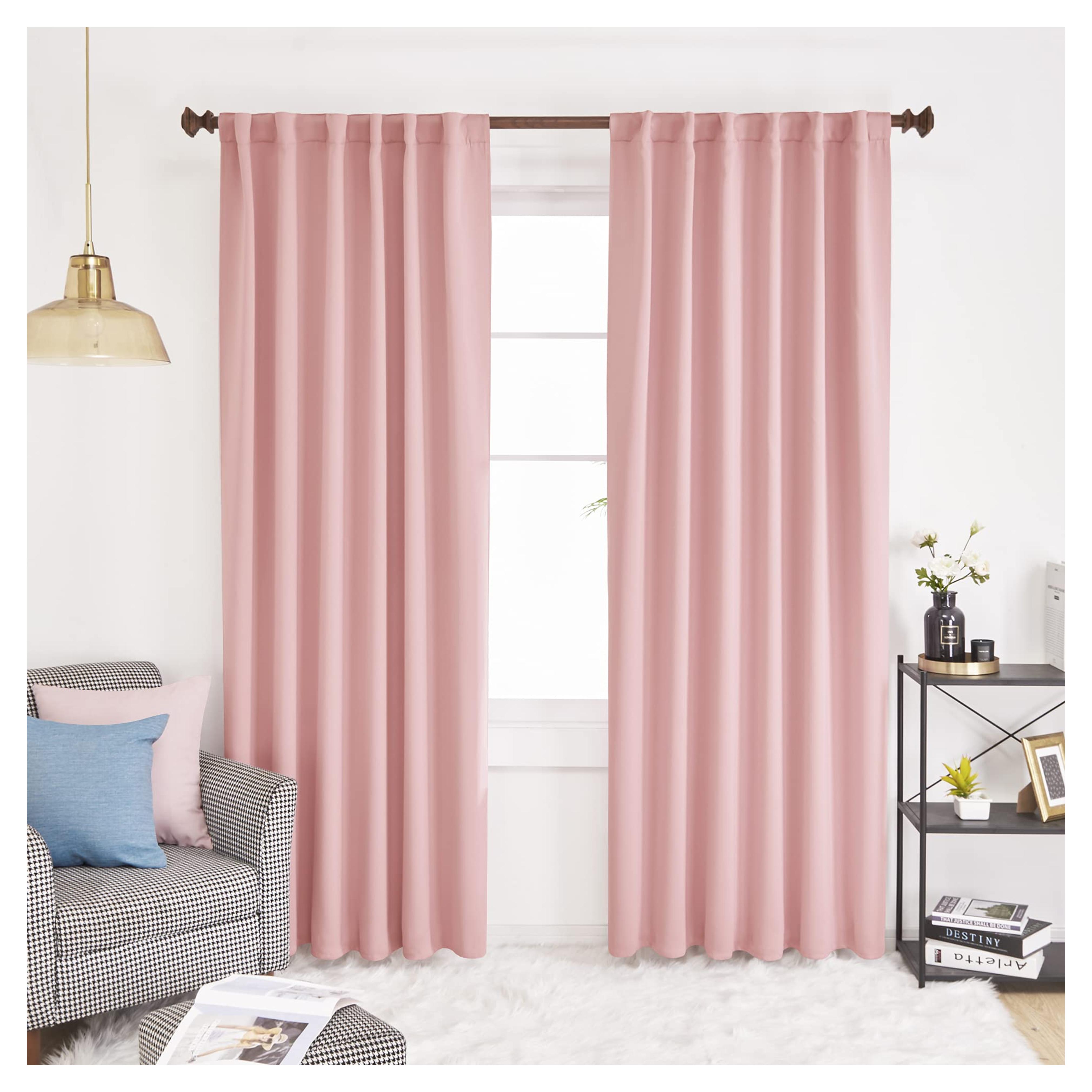 Deconovo Solid Back Tab and Rod Pocket Curtains - Thermal Insulated Blackout Window Curtains for Living Room, 52x84 Inch, Cor