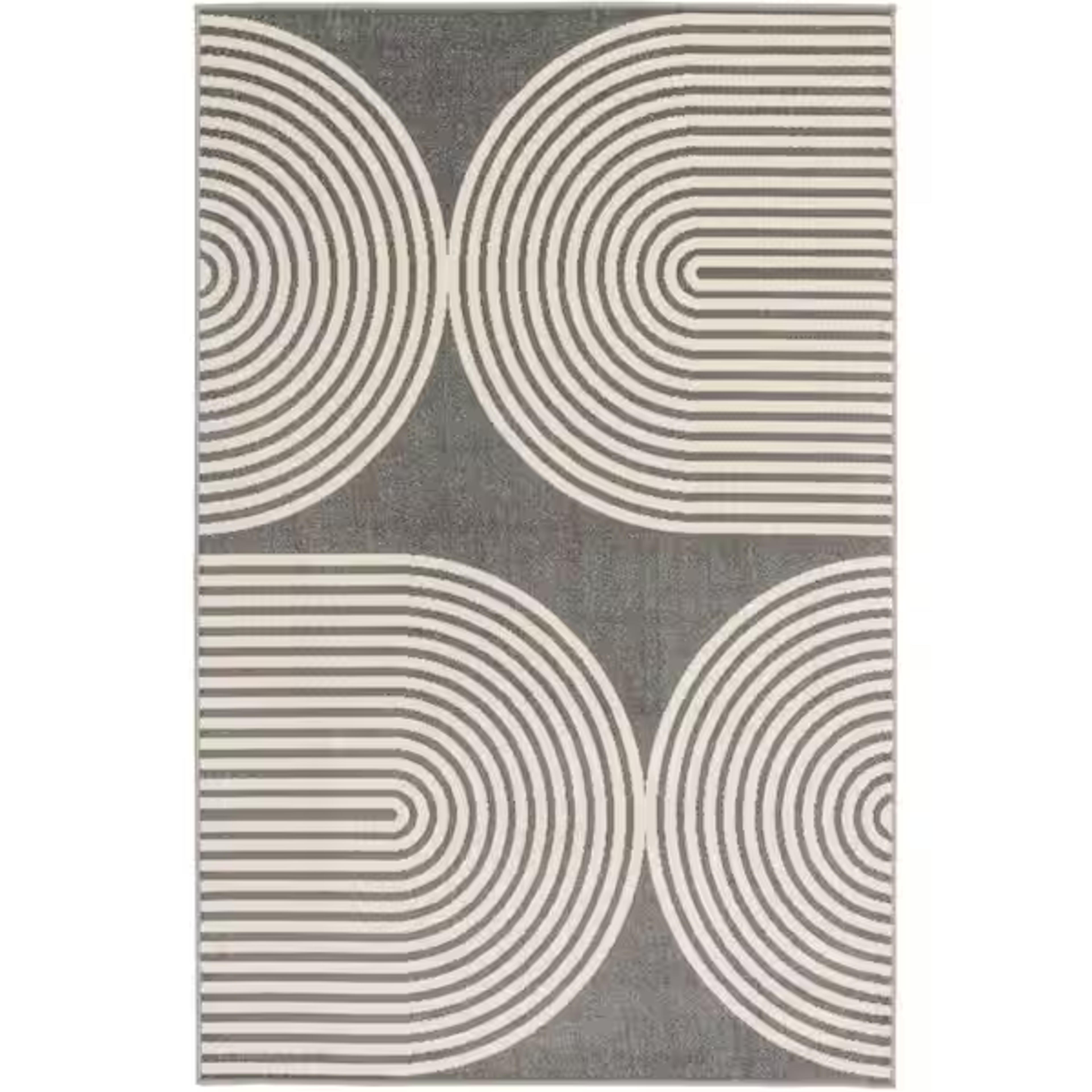 LOOMAKNOTI Tecopa Milburm Gray 7 ft. 10 in. x 9 ft. 10 in. Geometric Polypropylene Indoor/Outdoor Area Rug ETR05GRW65.084 - The Home Depot