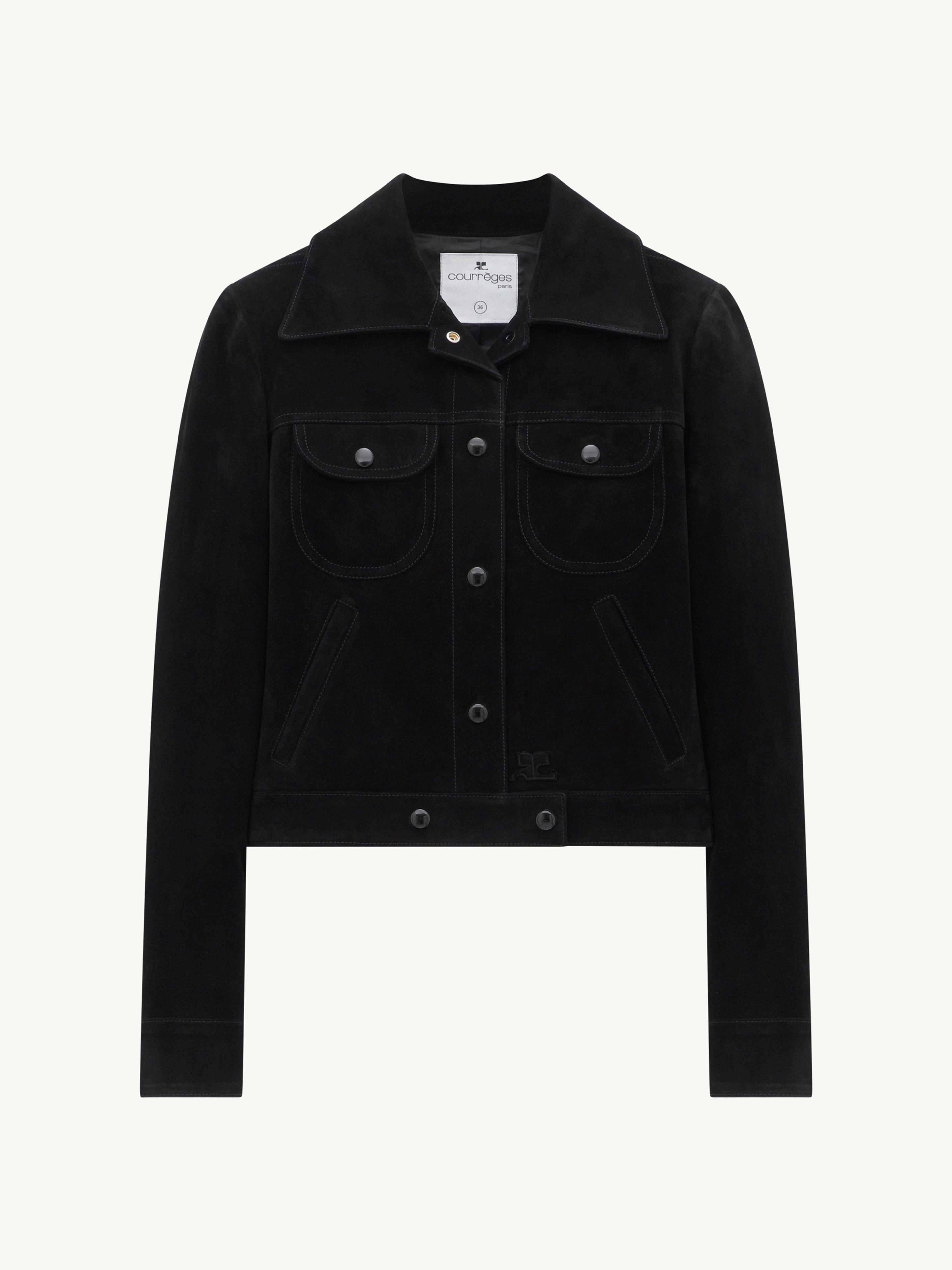 Suede Trucker Jacket - Black - 38 - Courrèges