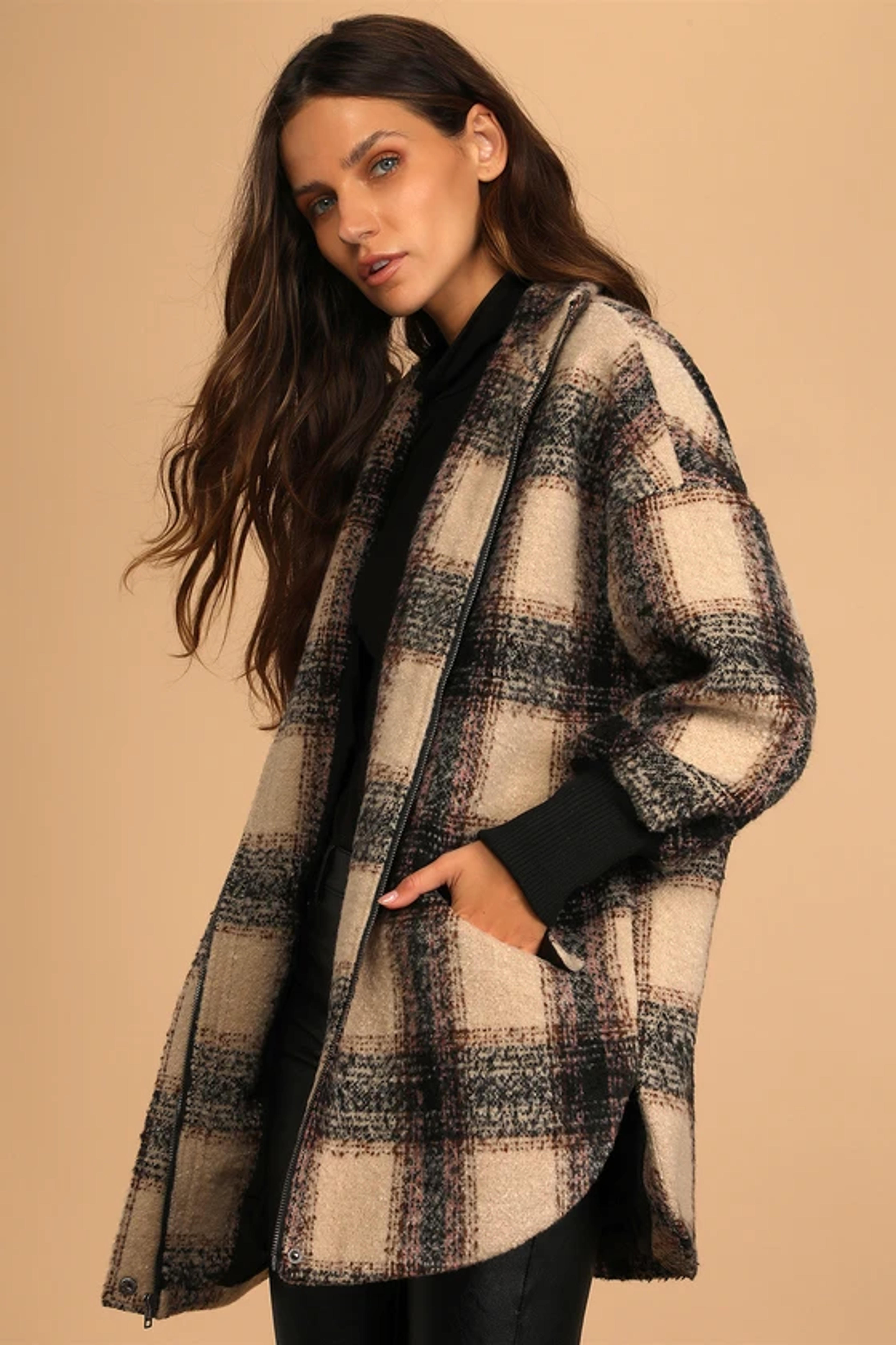 Layer on the Cozy Beige Multi Plaid Oversized Shacket