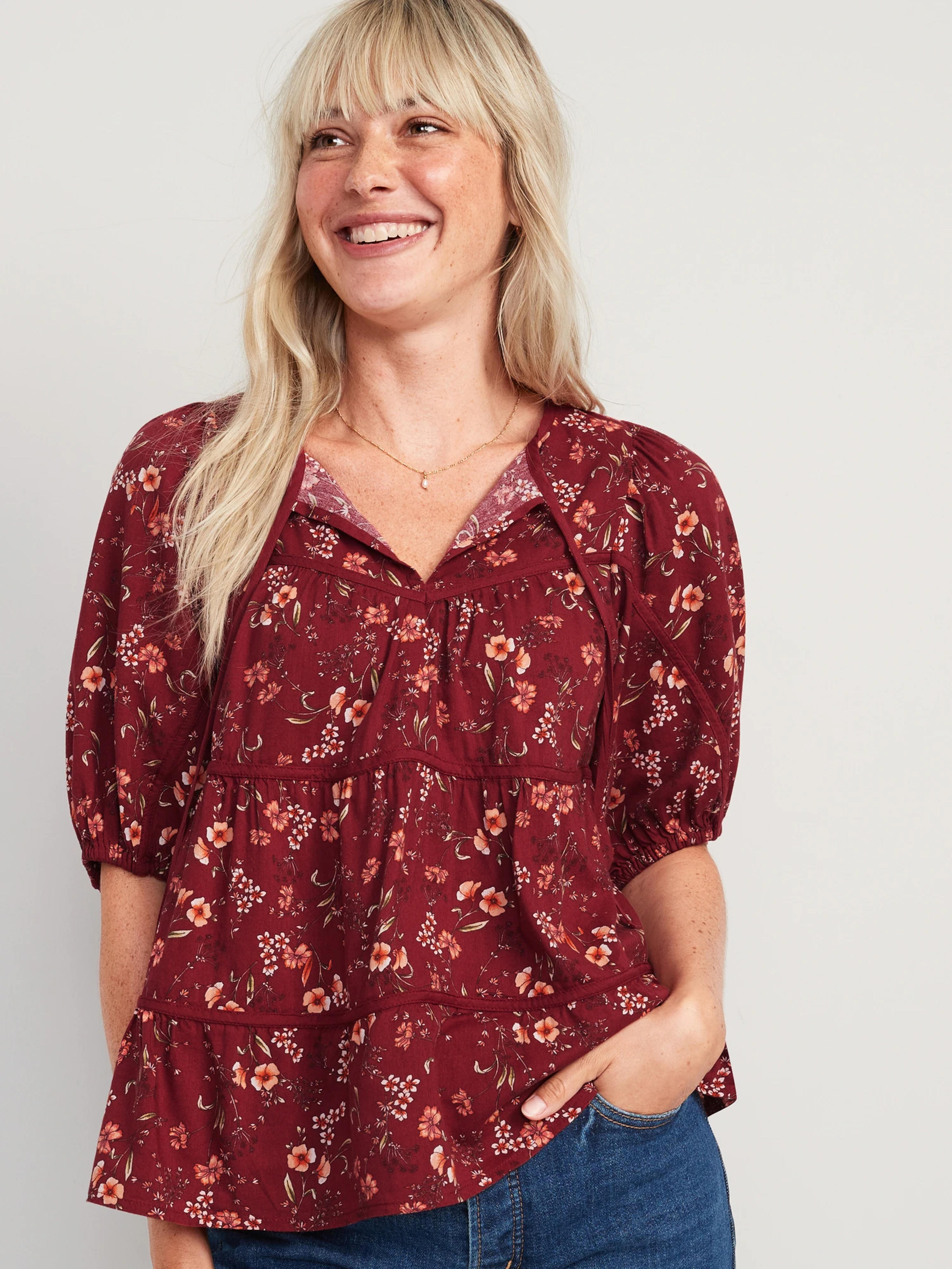 Puff-Sleeve Floral Tiered Swing Blouse for Women | Old Navy