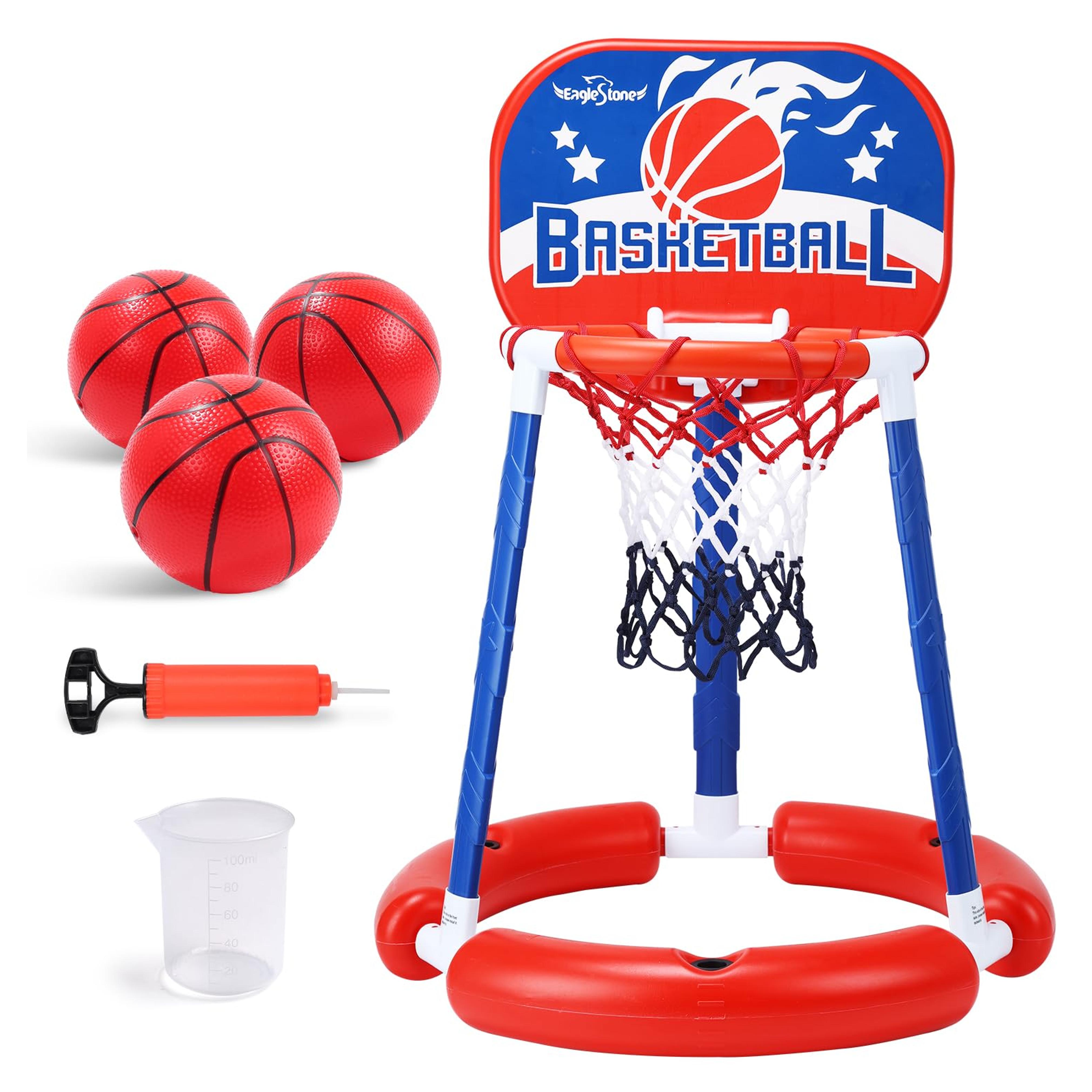 EagleStone Pool Basketball Toys with Backboard, Swimming Pool Basketball Hoop for Pool Game Includes Poolside Water Outdoor Basketball Hoop, 3 Balls and Pump, Summer Pool Toys for Kids and Adults With Board