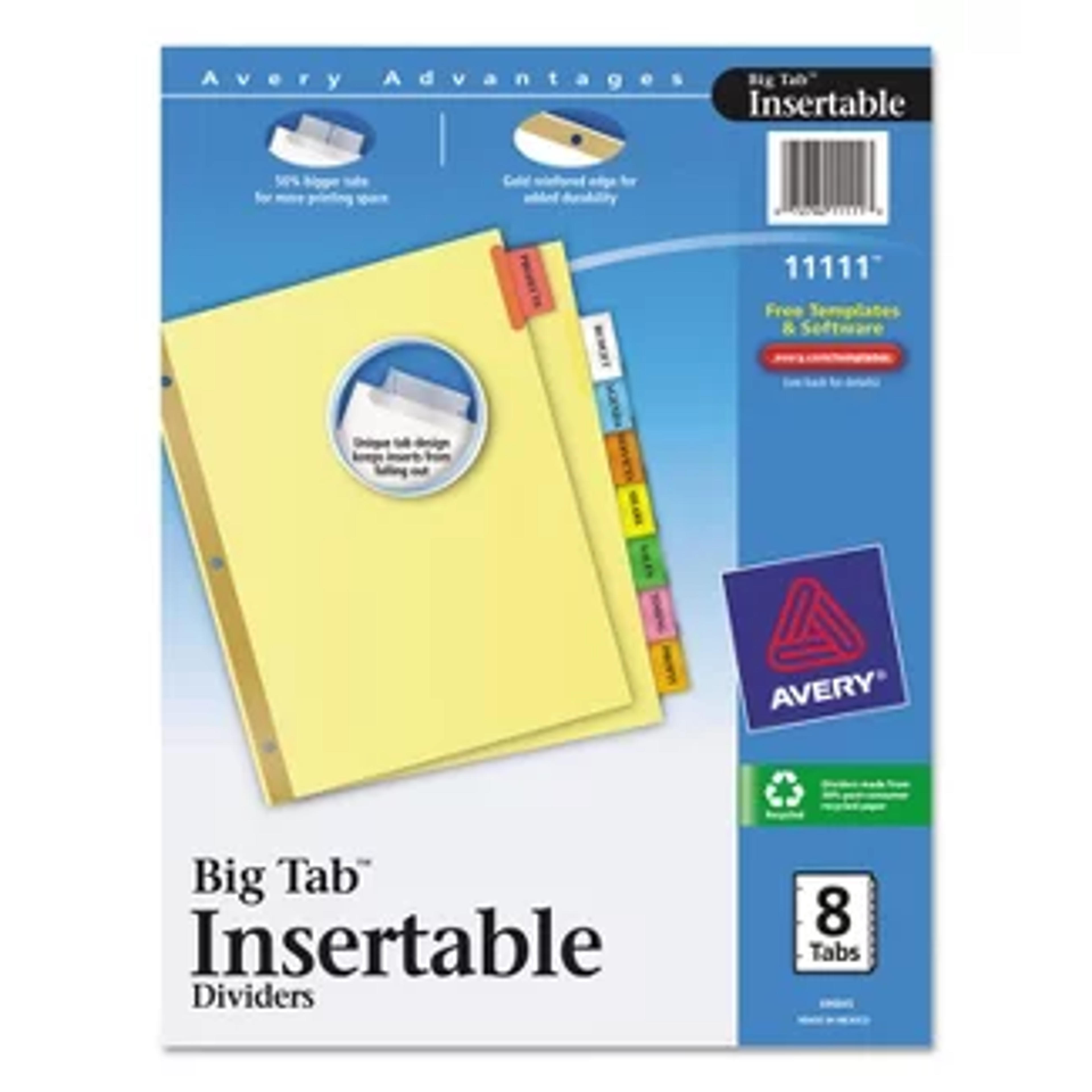 Avery Insertable Big Tab Dividers 8-tab Letter 11111 : Target