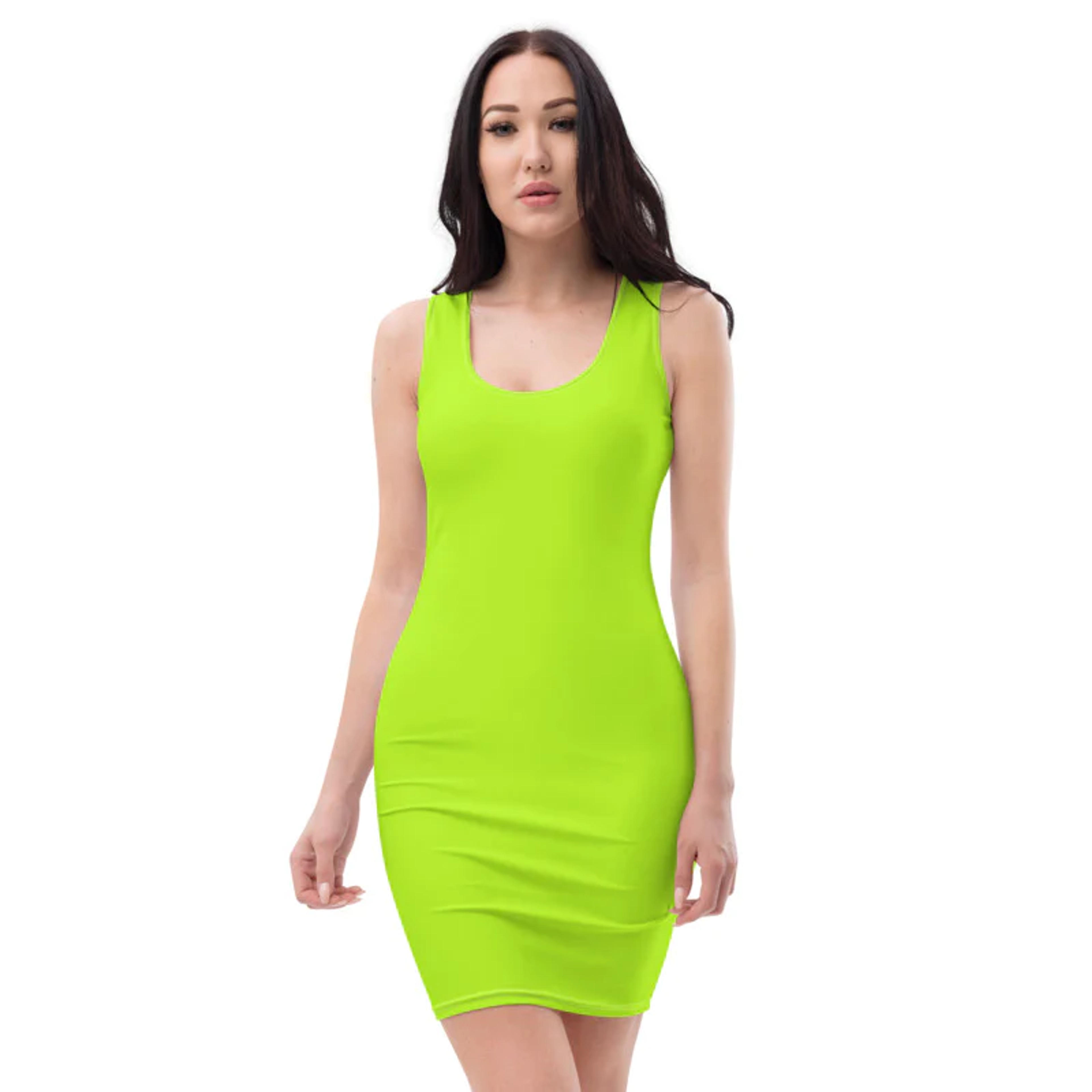 Neon Green Solid Color Dress, Women's Modern Minimalist Party Dress - Made in USA/EU | Heidikimurart Limited