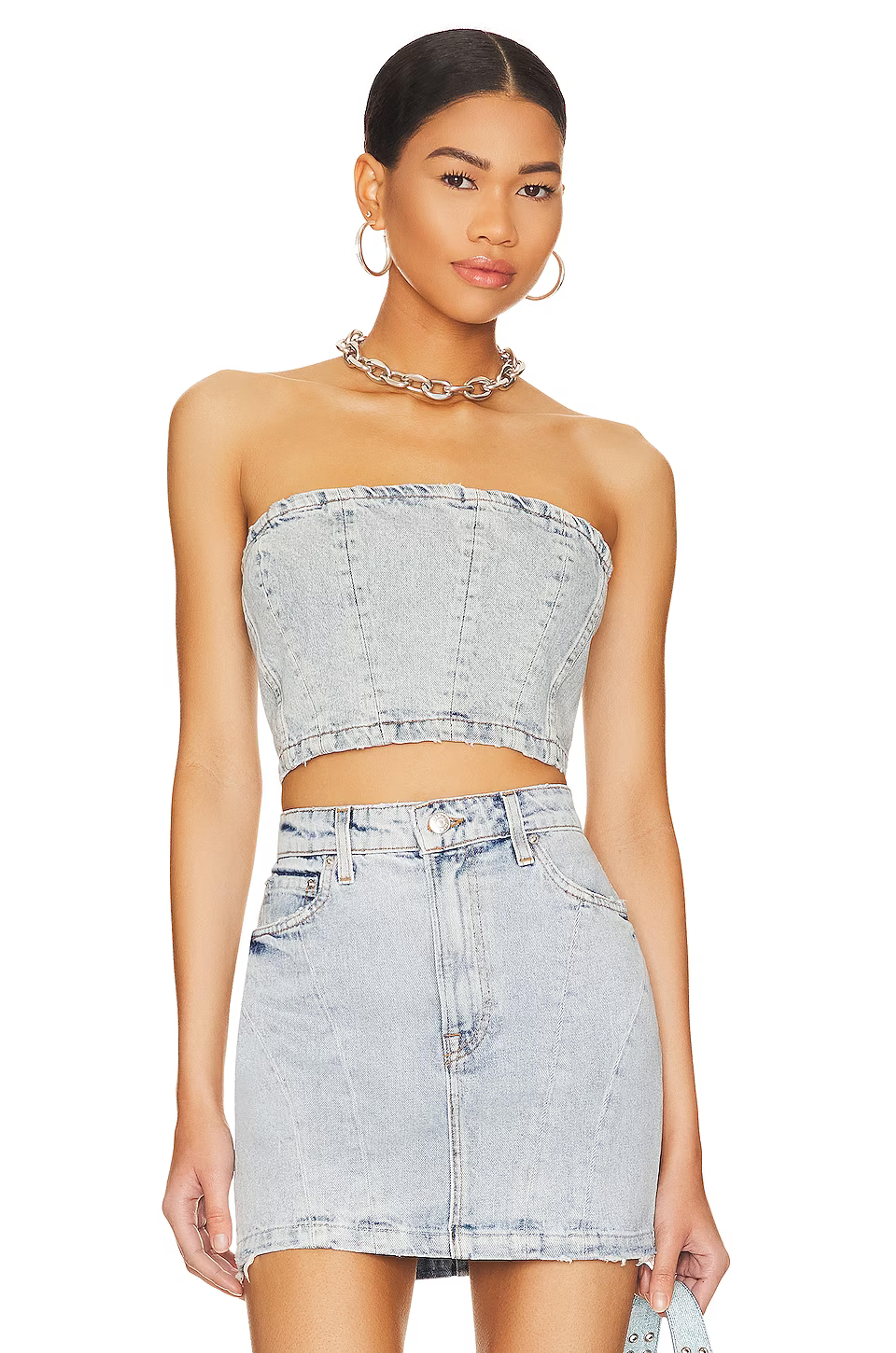 GRLFRND Ciarra Denim Bustier Top in Bel Air | REVOLVE