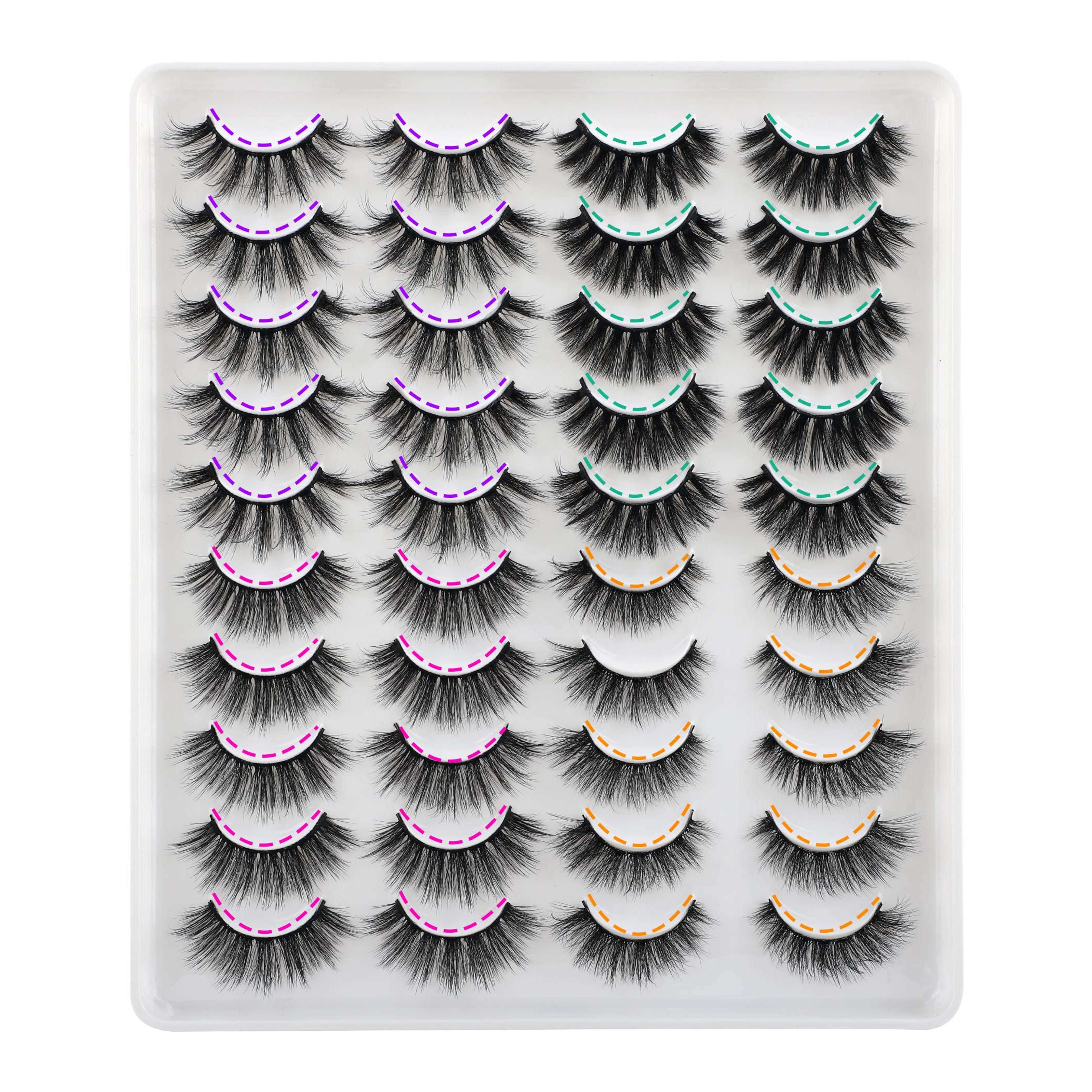 JIMIRE 20 Pairs False Eyelashes 4 Styles Fluffy Eyelashes Pack 3D Volume Faux Mink Lashes Packs