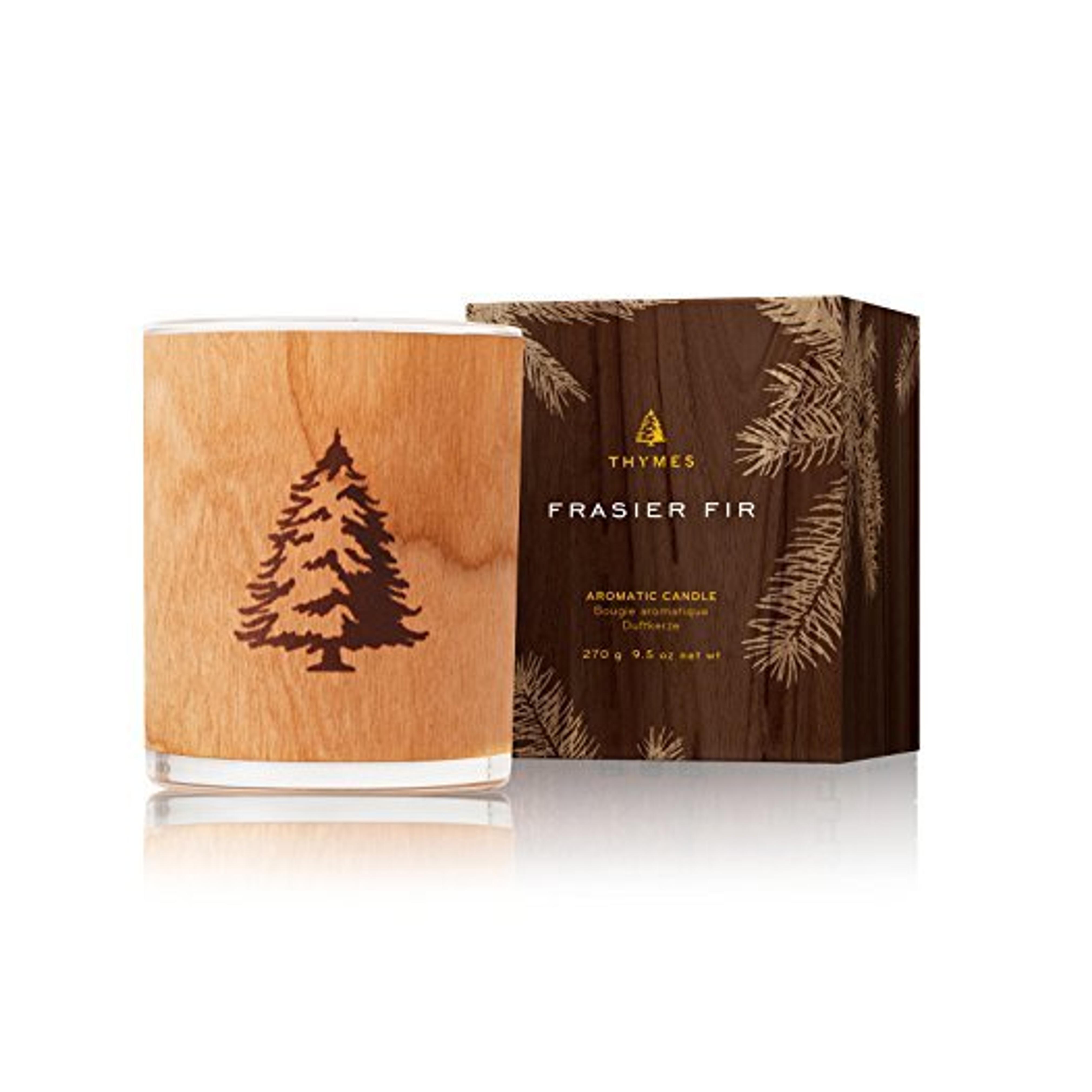 Thymes Frasier Fir Seasonal Poured Candle, Wood Wick