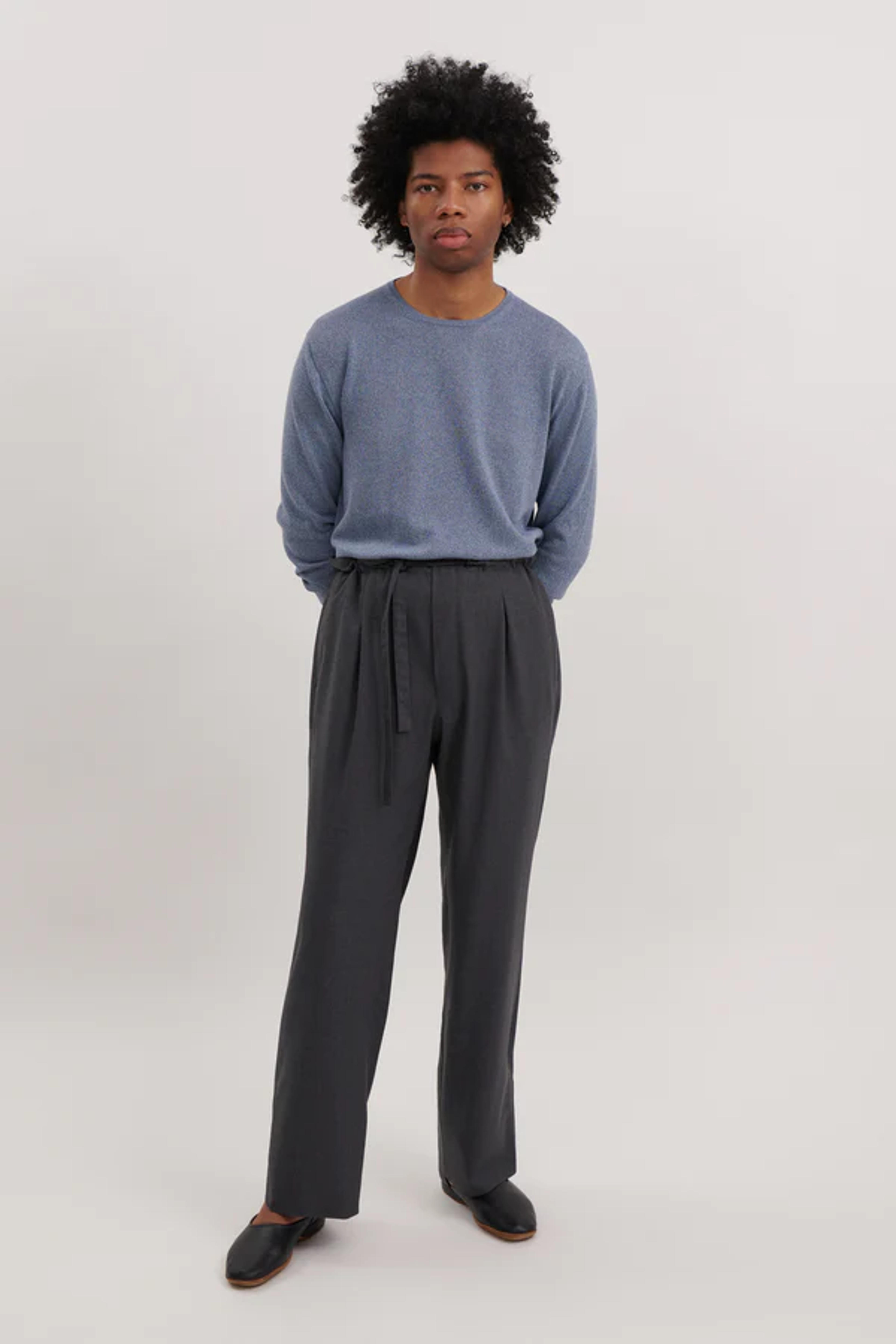 Drawstring Trouser (Grey 3-Ply Wool) - Stoffa