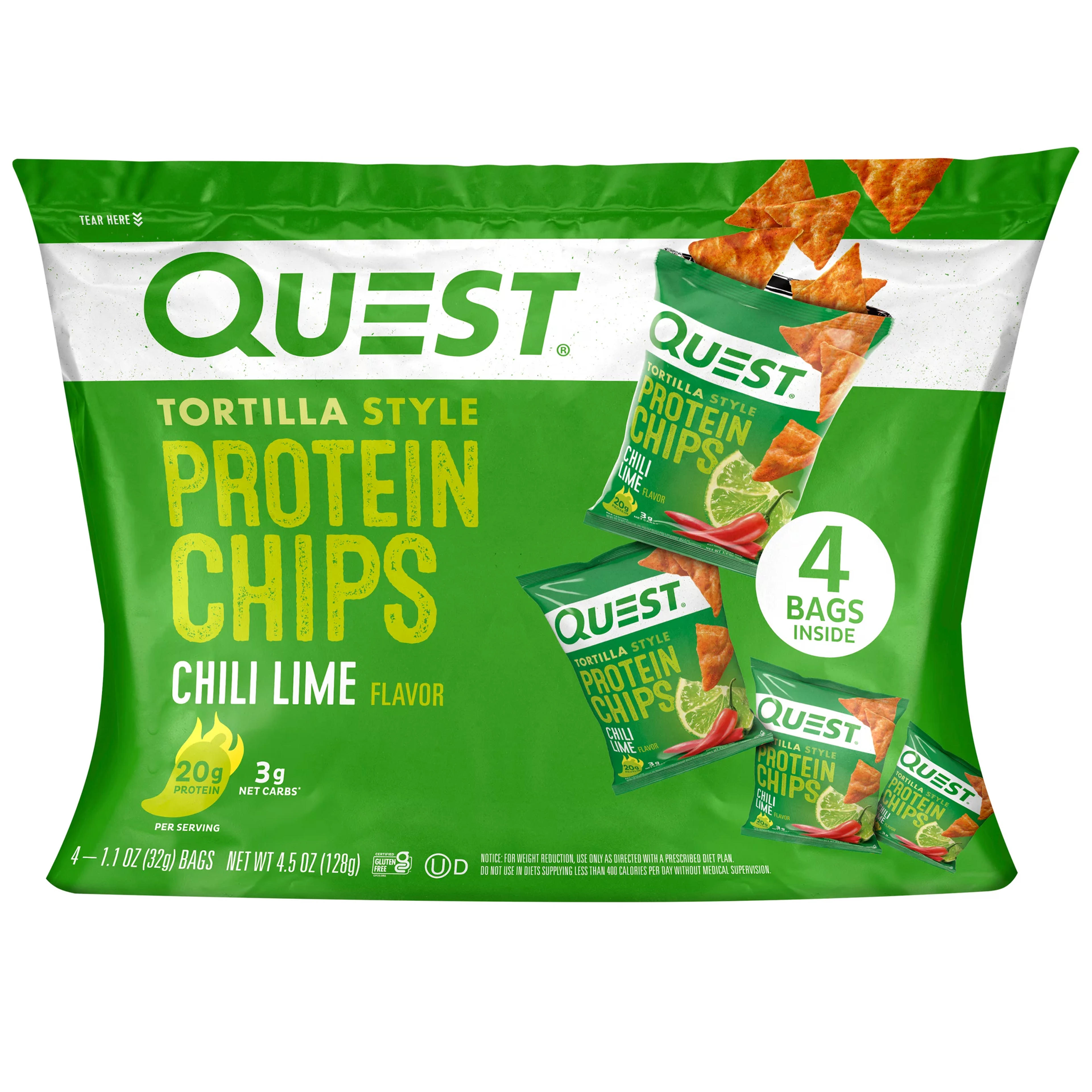 Quest Tortilla Style Protein Chips, Chili Lime, 1.1oz - 4ct Pack - Walmart.com
