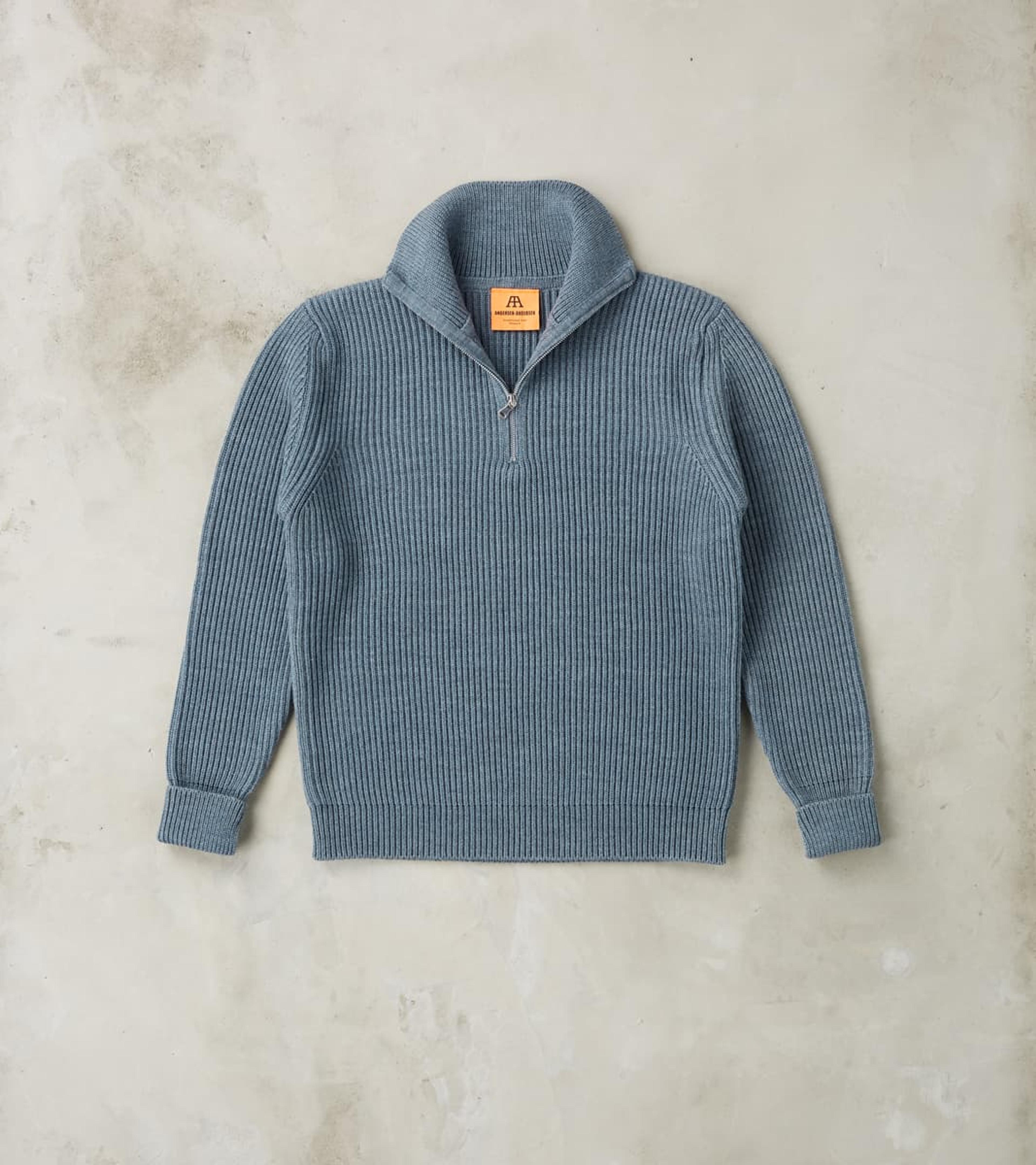 Andersen-Andersen Navy Half Zip Sweater - Light Indigo – Division Road, Inc.