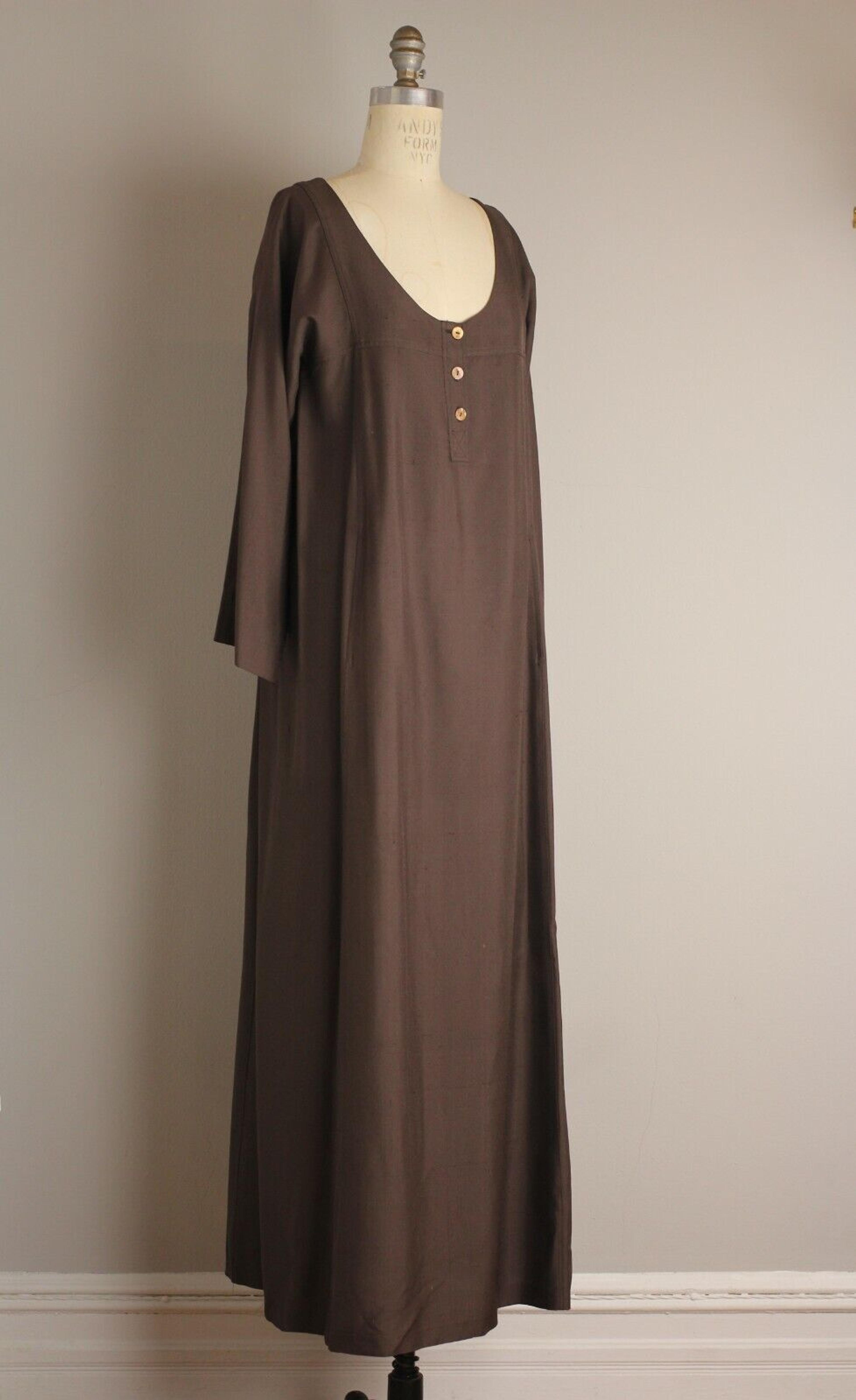 Yves Saint Laurent Haute Couture Brown Scoopneck Dress With Buttons @ CF