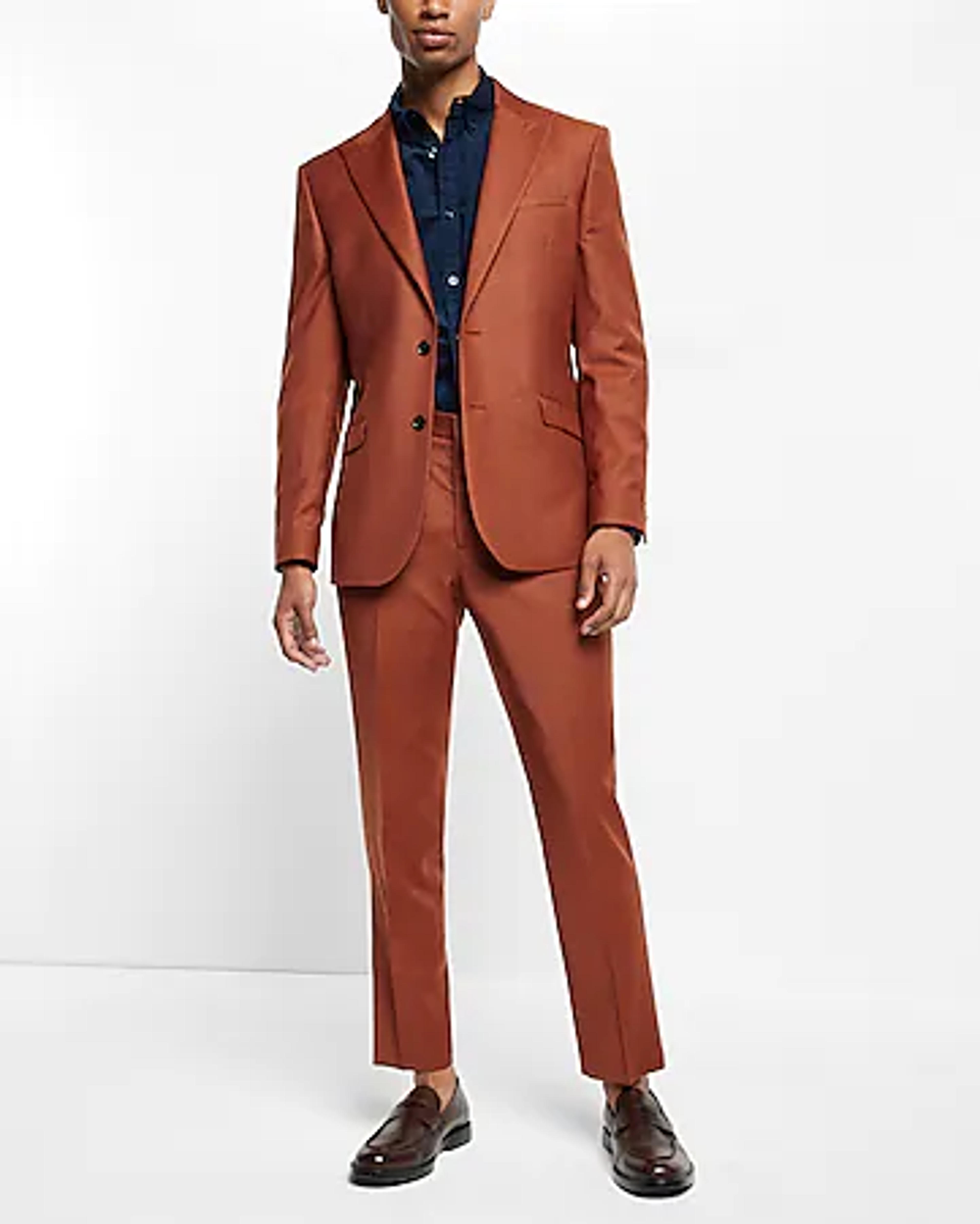 Slim Solid Rust Flannel Hybrid Elastic Waist Suit | Express