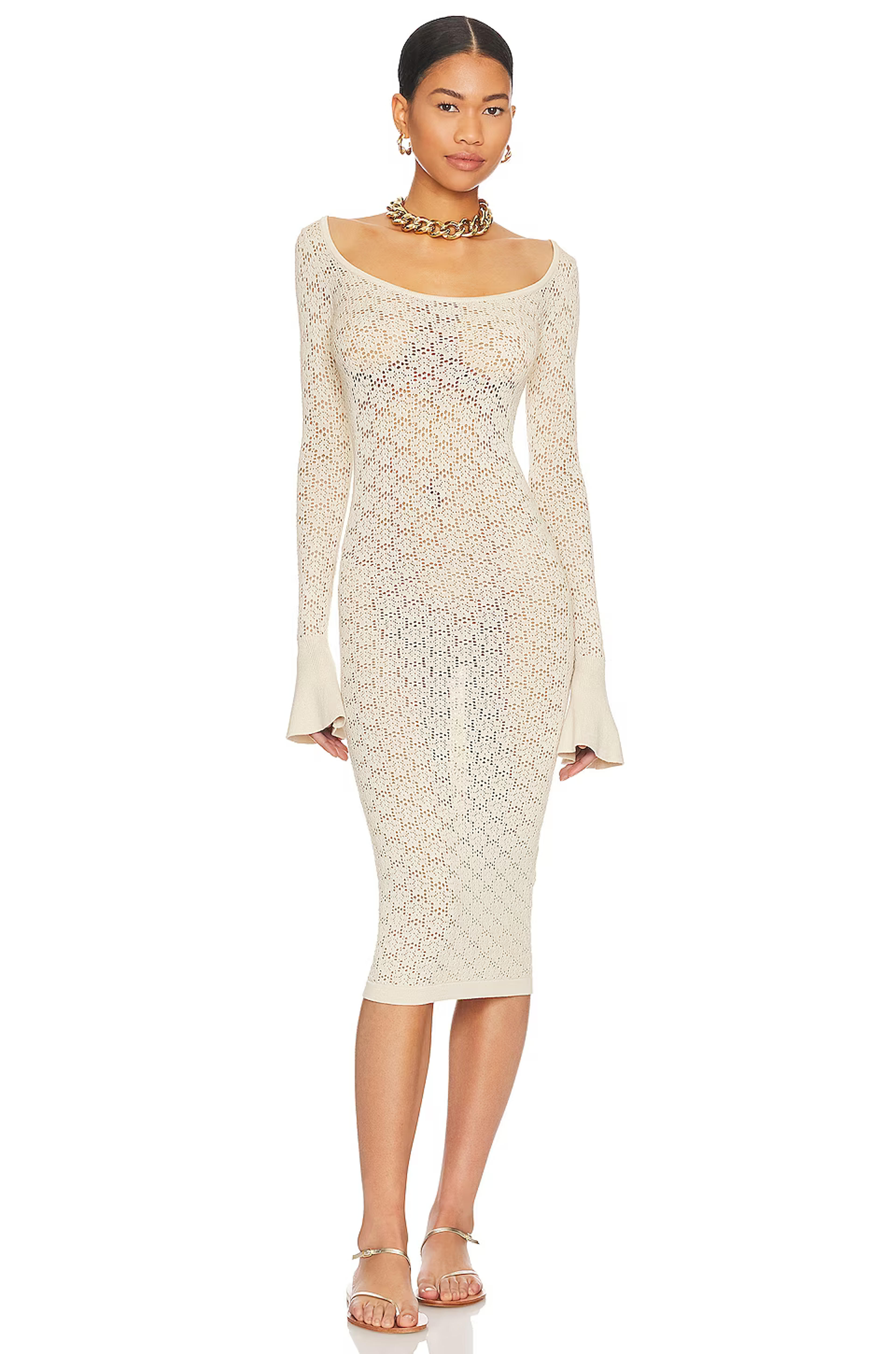 Tularosa Netia Long Sleeve Midi Dress in Ivory | REVOLVE