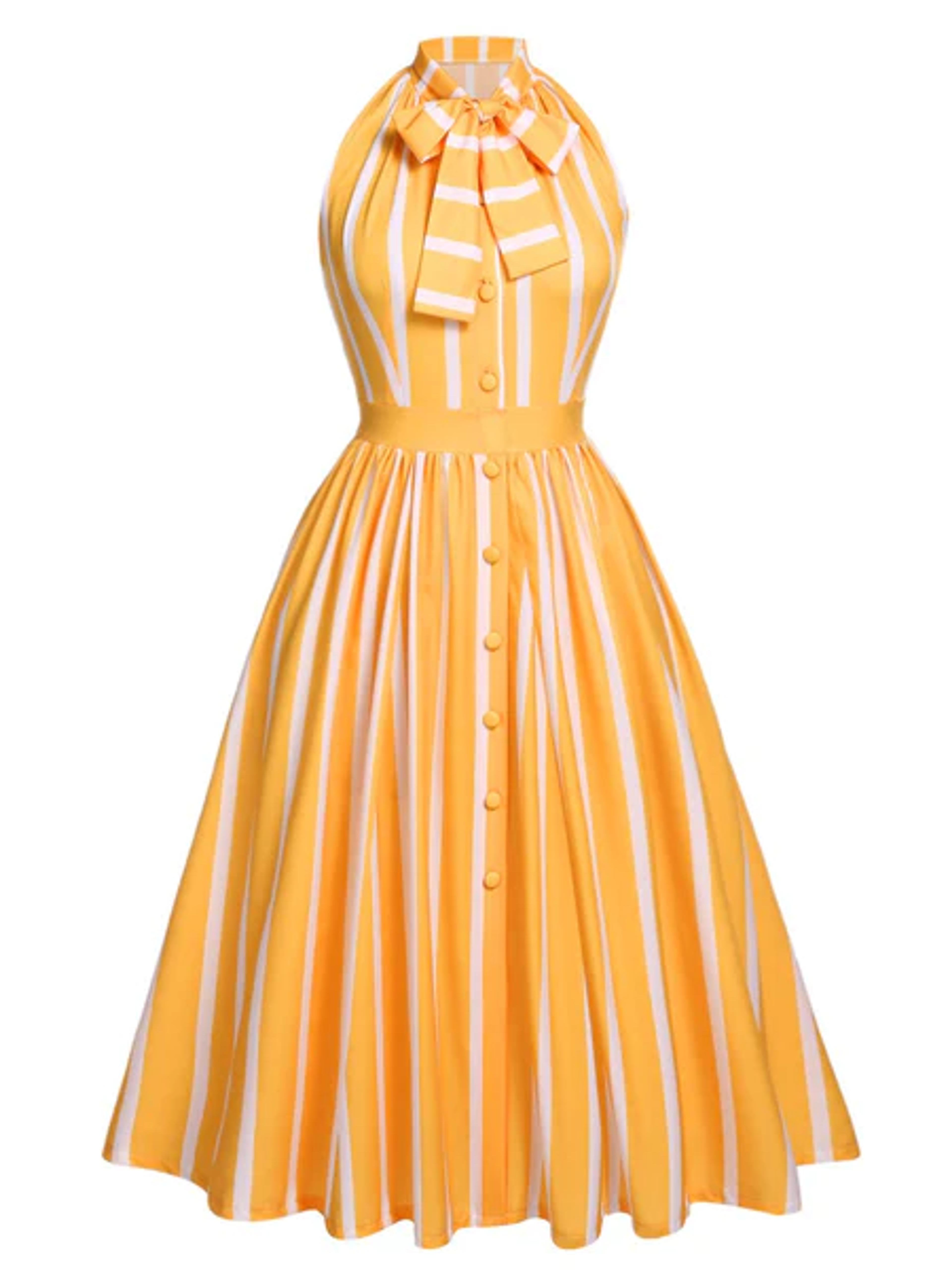 Orange 1950s Stripes Bow Swing Dress – Retro Stage - Chic Vintage Dresses and Accessories