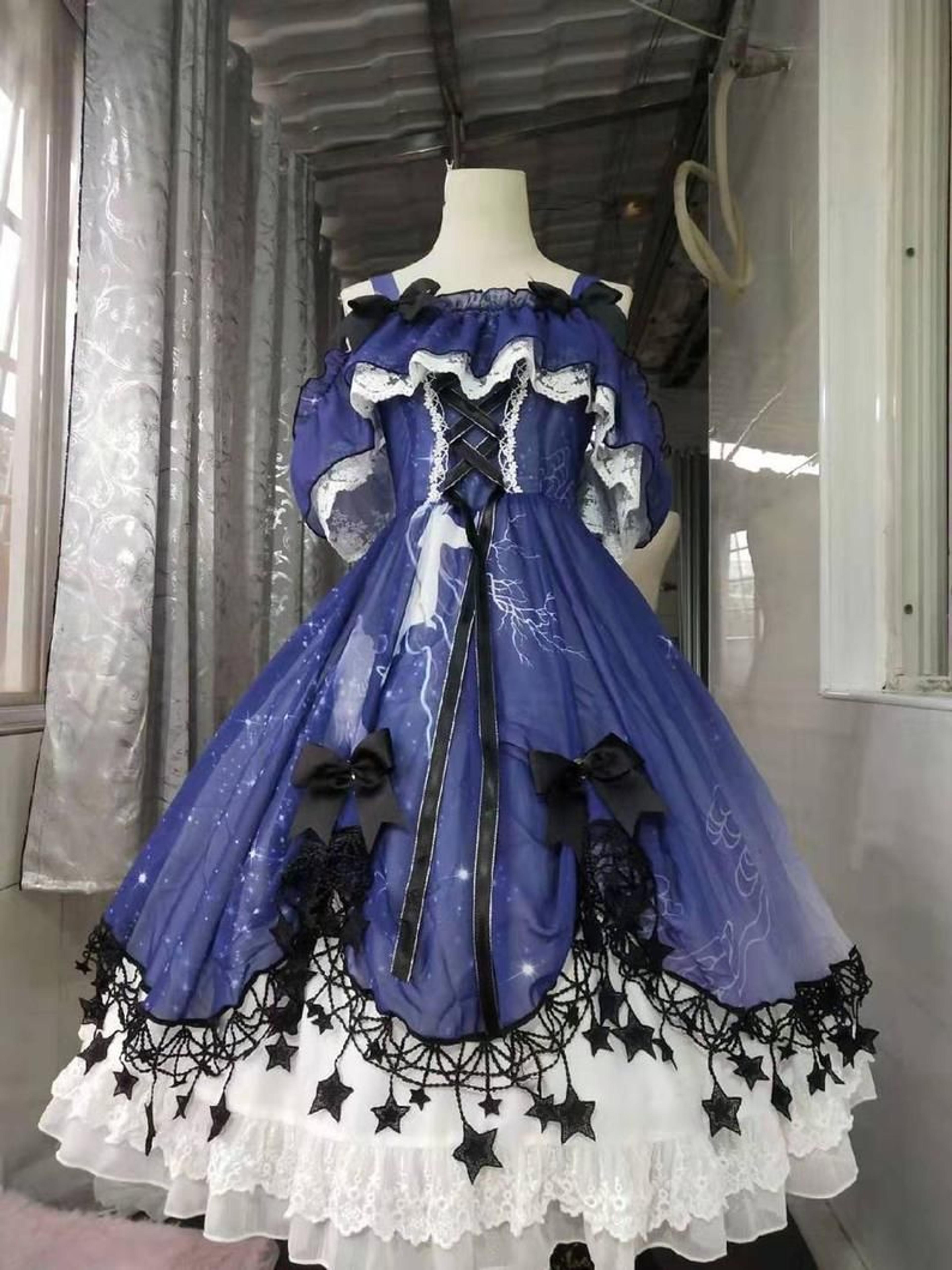 Stardust Dress Blue Black Star OP Handmade Custom/Knee Length Version