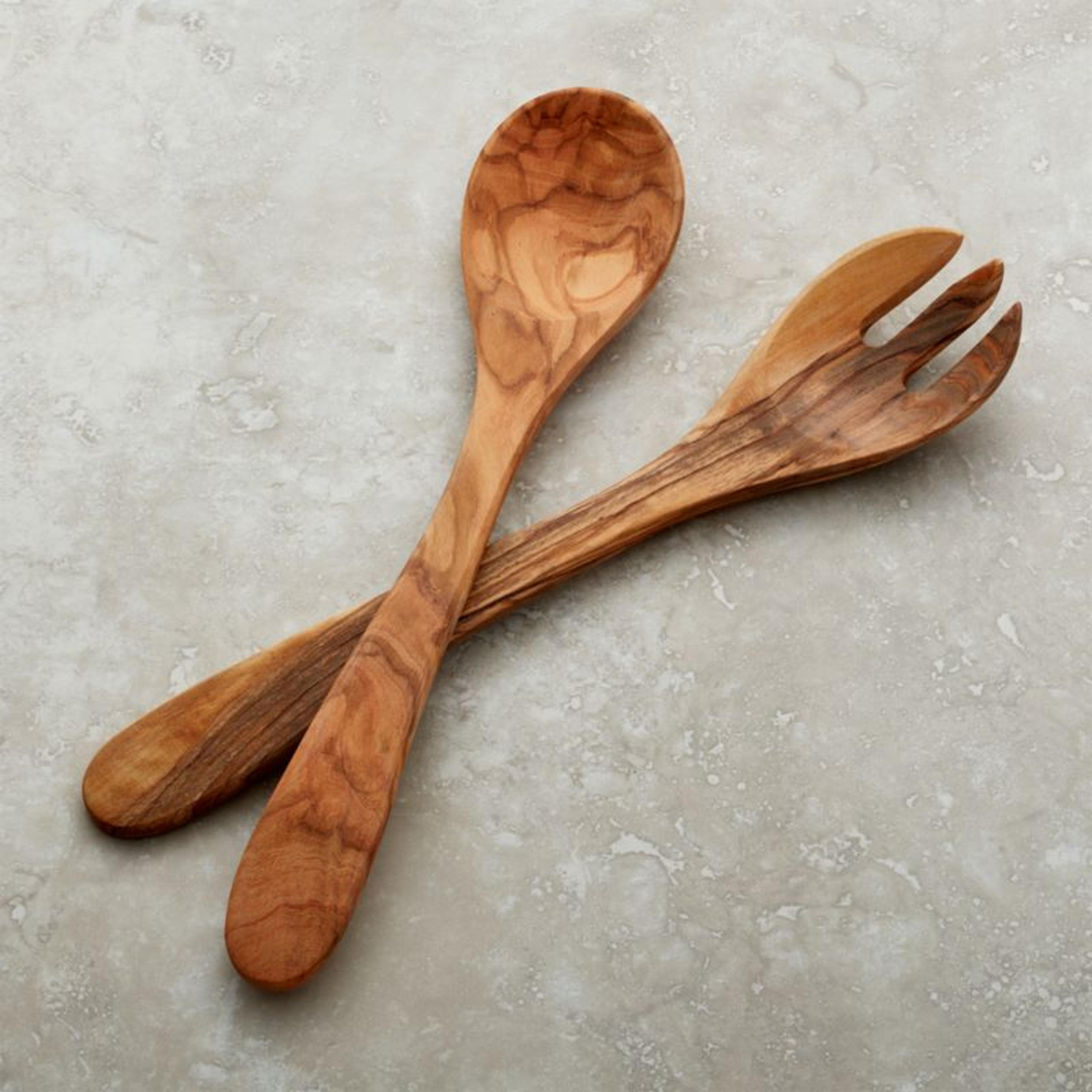 Olivewood 2-Piece Salad Serving Set + Reviews | Crate & Barrel