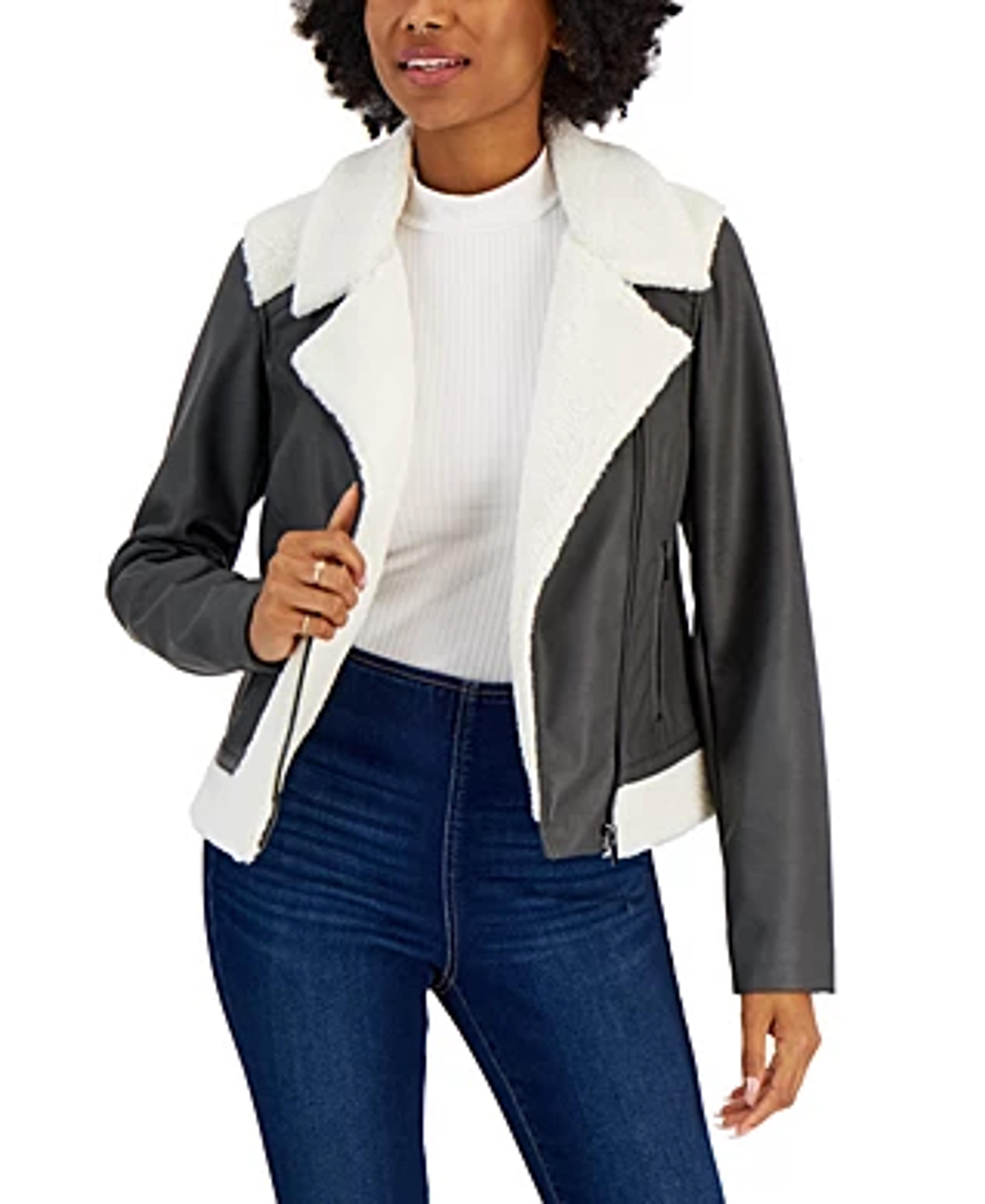 CoffeeShop Juniors' Faux-Shearling Moto Jacket & Reviews - Coats & Jackets - Women - Macy's