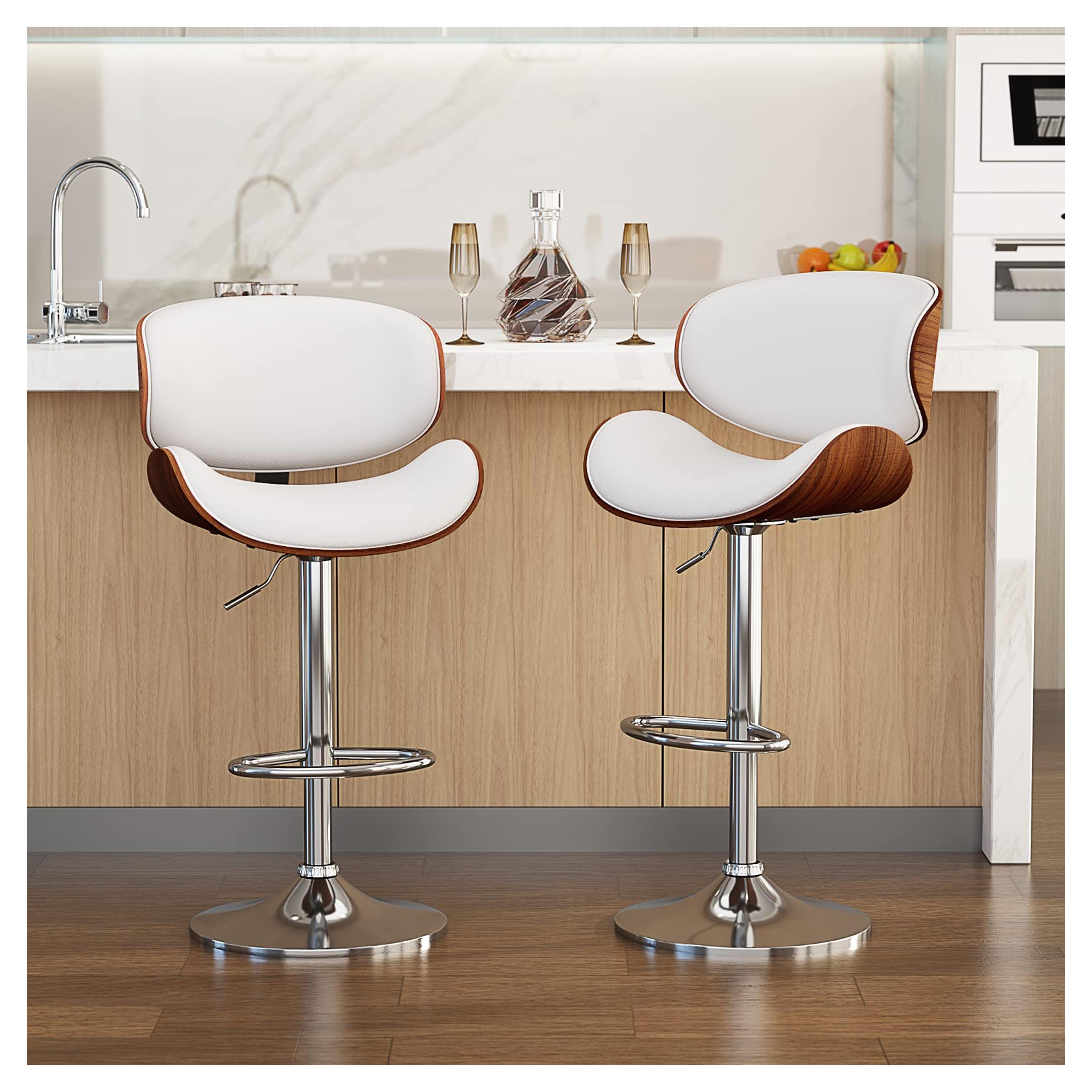 Amazon.com: YaFiti Bar Stools Set of 2, Bentwood Adjustable Height Swivel Bar Stools, PU Leather Upholstered Bar Chair with Back and Footrest for Bar, Kitchen, Dining Room : Patio, Lawn & Garden