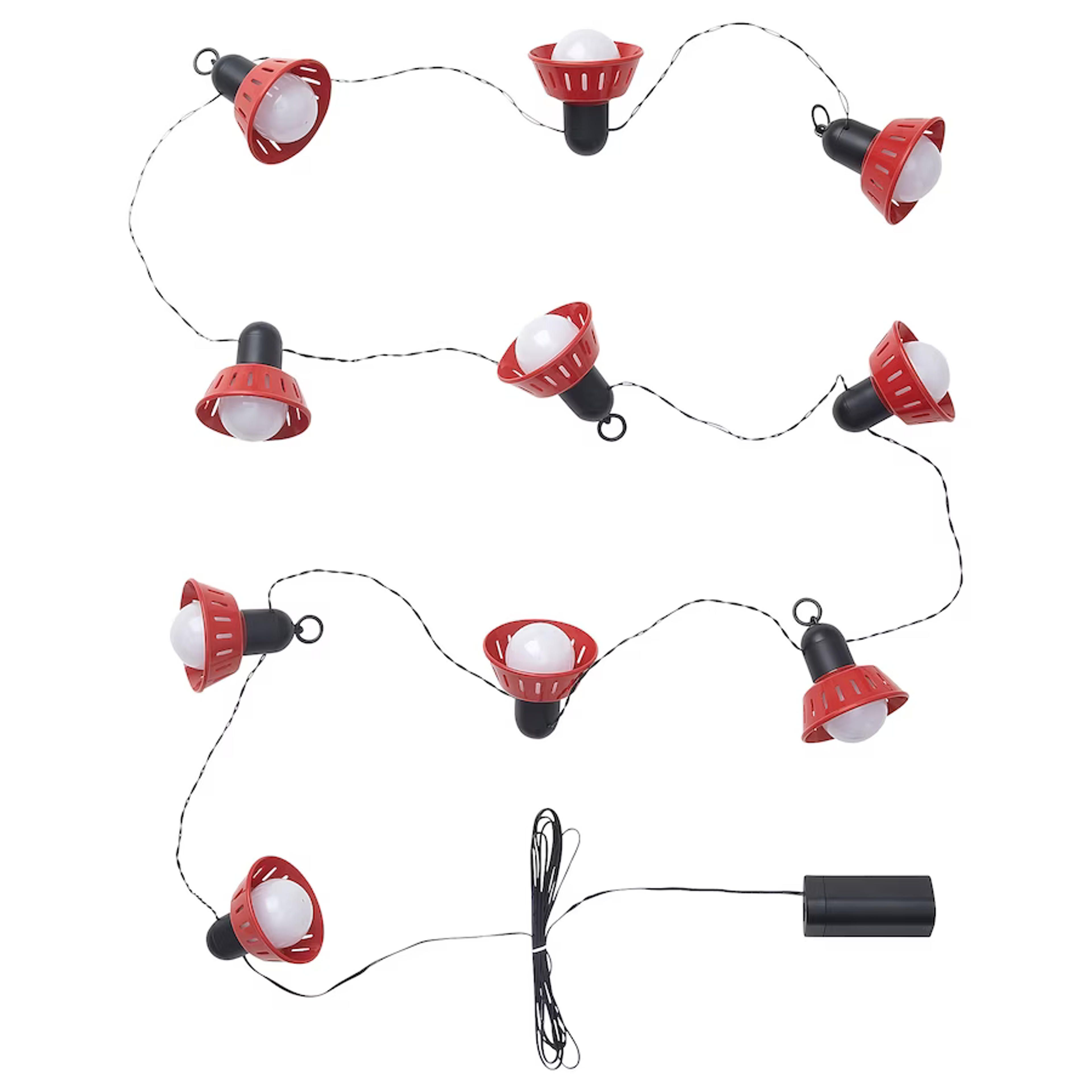 SOMMARLÅNKE LED lighting chain with 10 bulbs, outdoor battery-operated/red Retro - IKEA