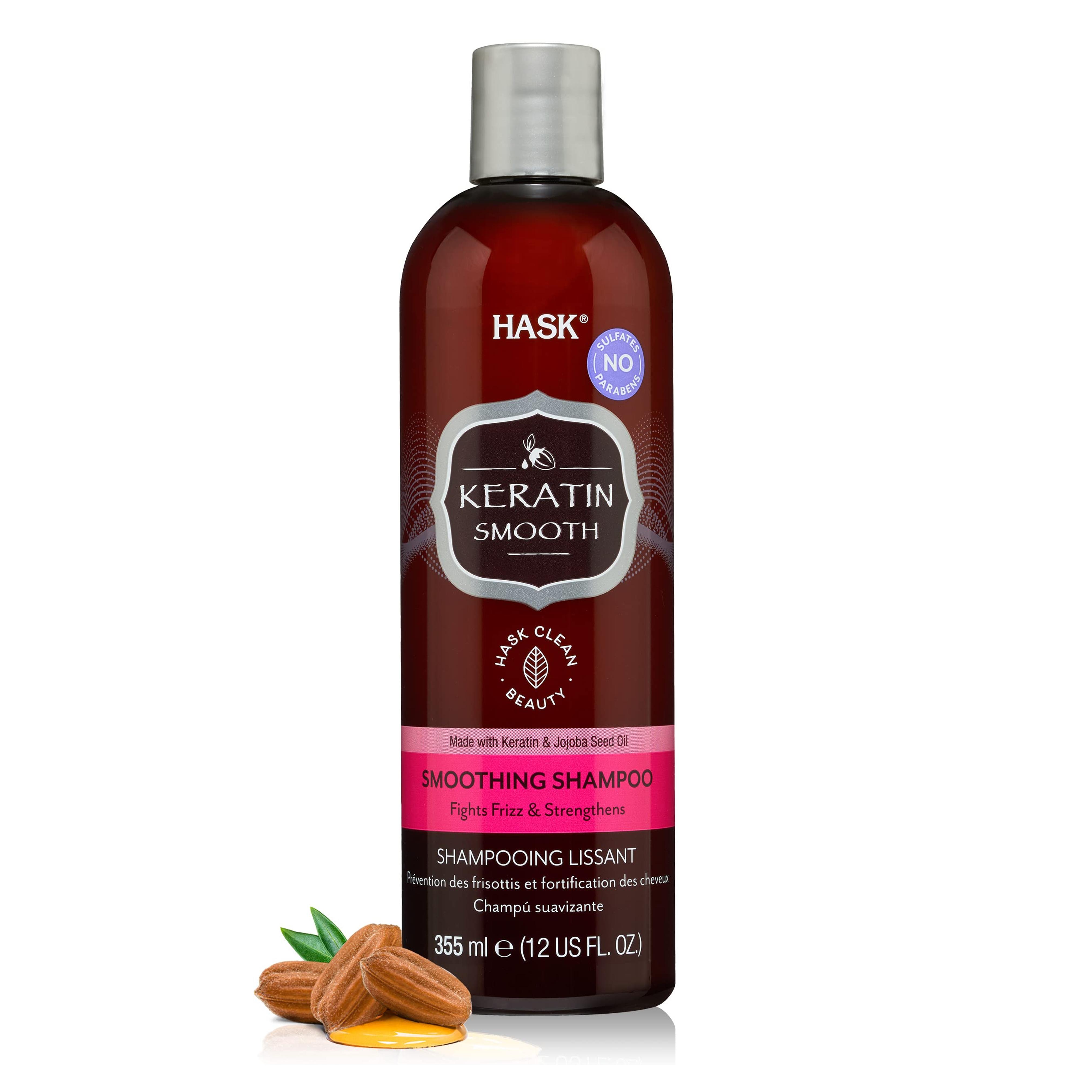 HASK KERATIN PROTEIN Shampoo Smoothing for all hair types, color safe, gluten-free, sulfate-free, paraben-free, White, 12 Ounce