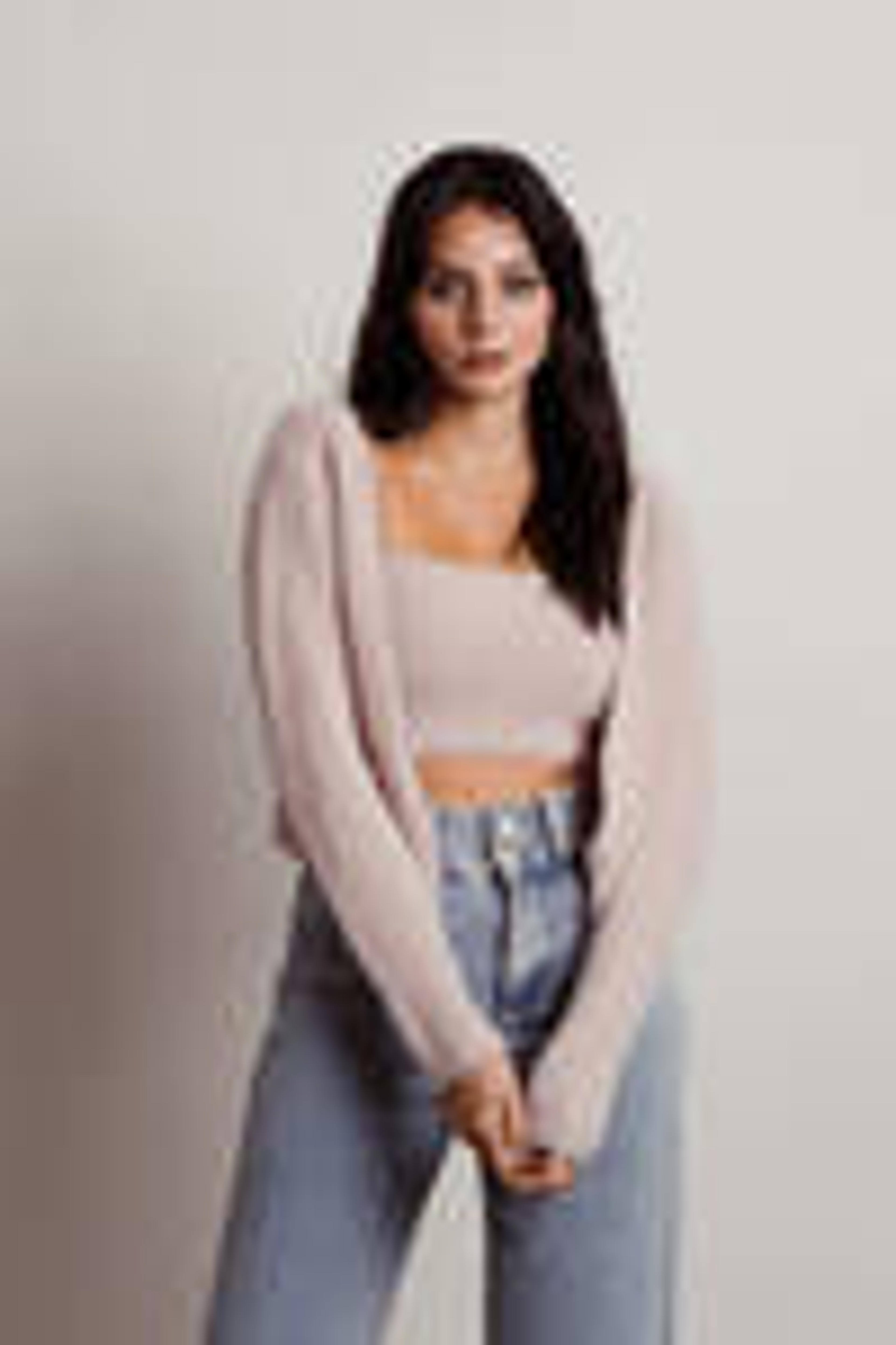 Pink Cardigan & Tank Set - Fuzzy Cropped Cardigan - Pink Tank Crop Top