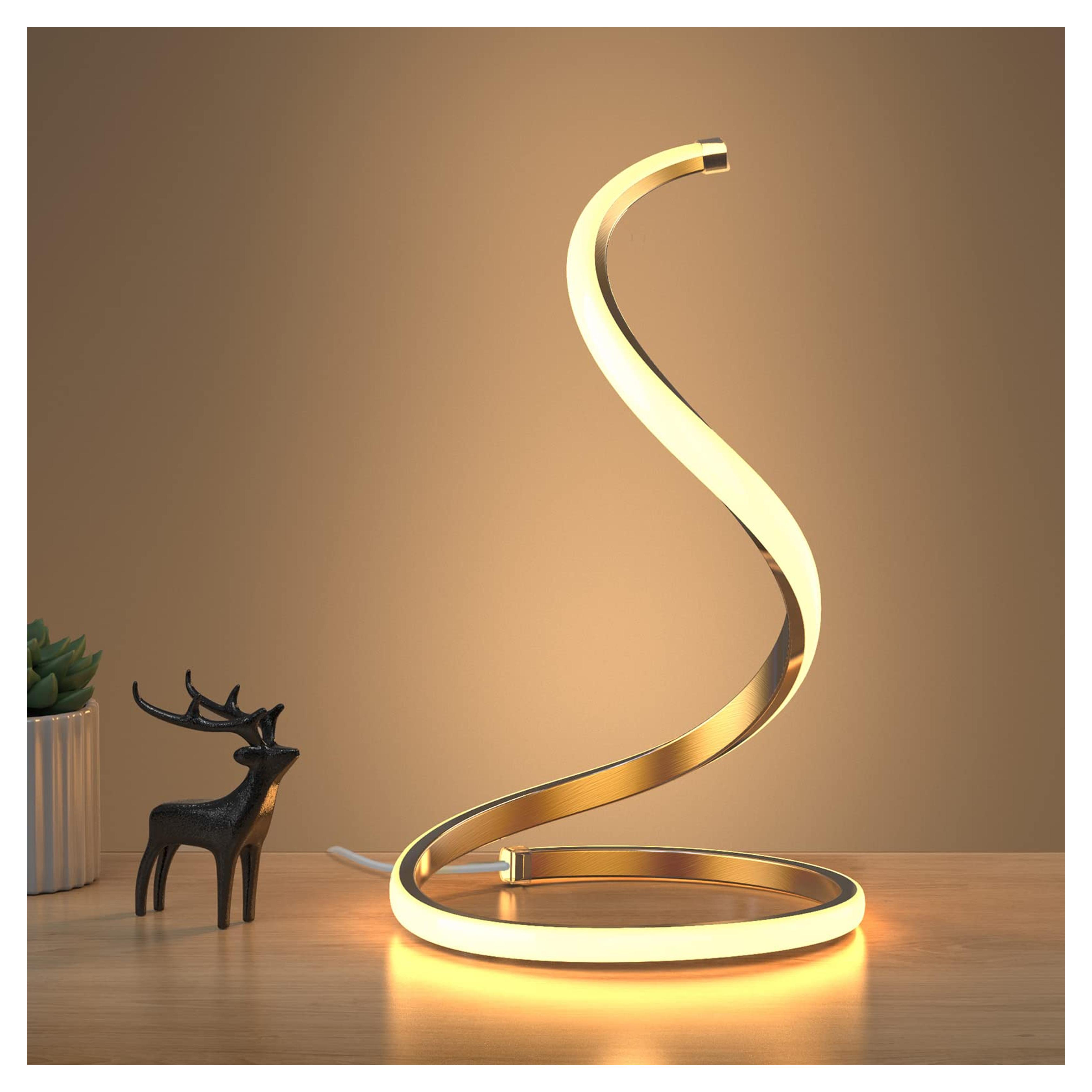 Spiral LED Table Lamp, Modern 3 Colors Dimmable Desk Lamp with Minimalist Lighting Design & Touch Controller, Creative Stylish Smart Lamp for Bedroom, Office, Home (Gold)