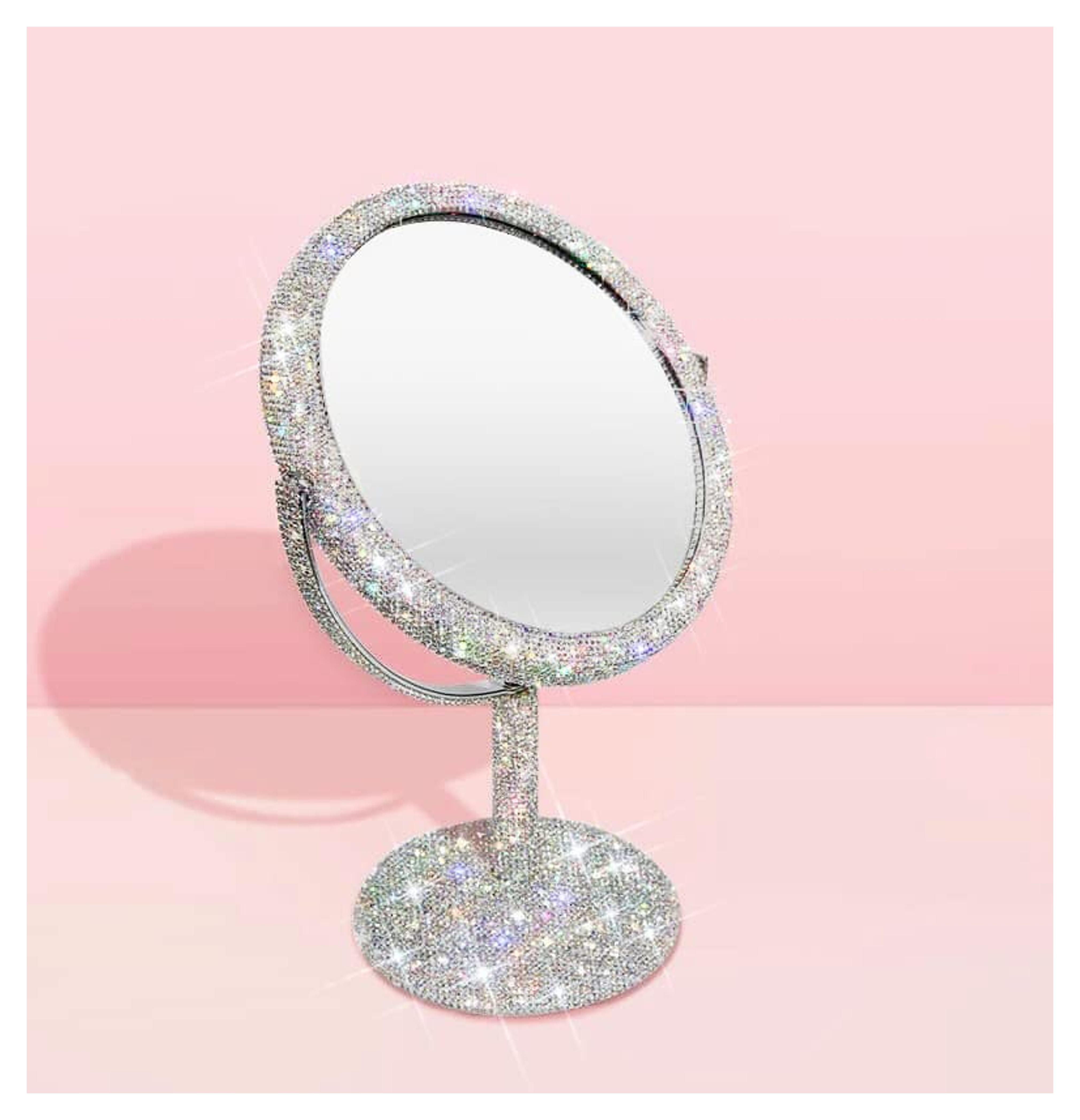 Amazon.com - TISHAA Bling Makeup Vanity Mirror - Luxury Stand 2X Magnification Double Sided Glass Cosmetic Crystal Rhinestone Diamond Glitter Portable Desk Bathroom Bedroom Tabletop