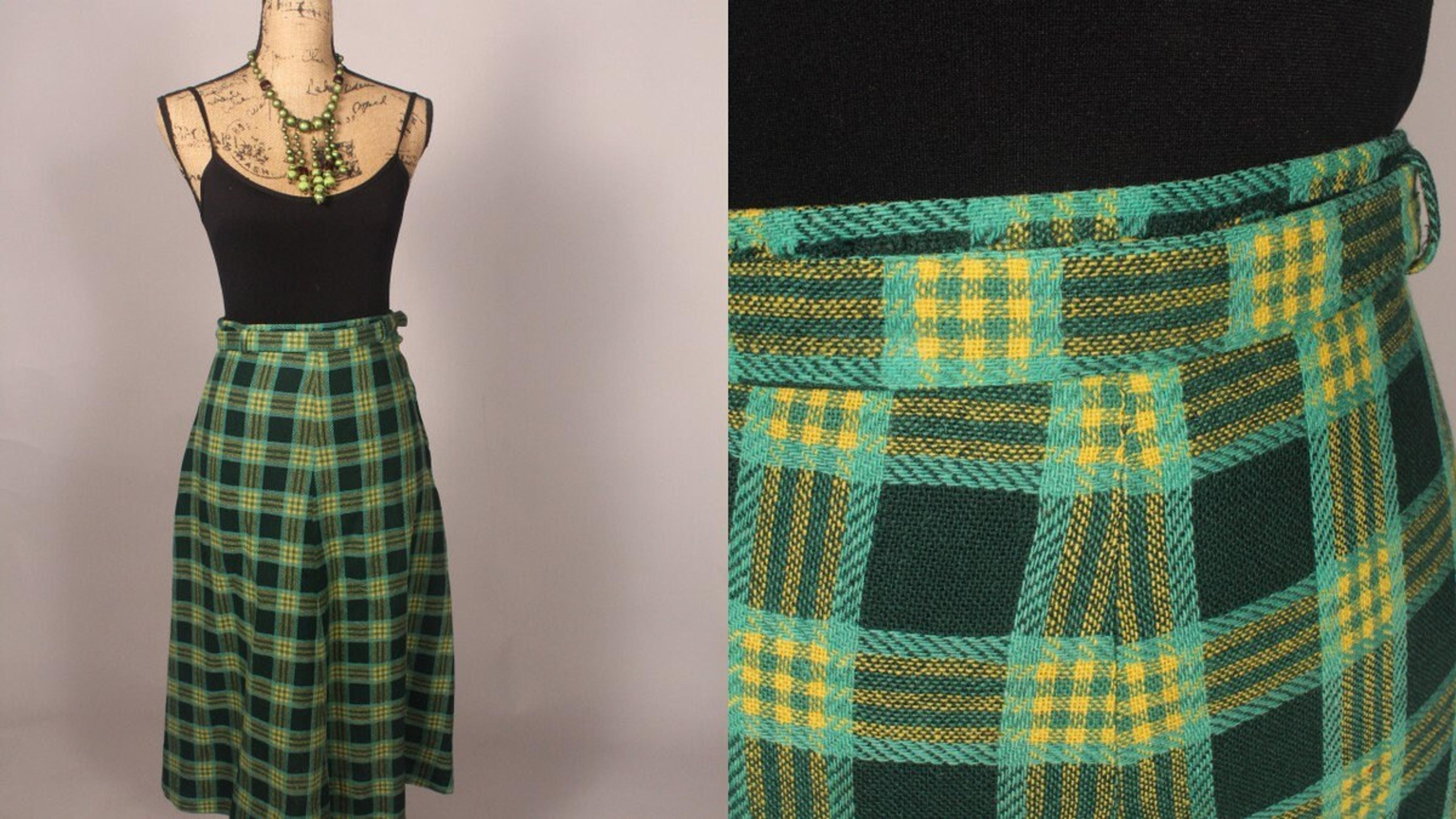 Vintage 60s Green Plaid Wool Skirt Vintage Plaid Skirt - Etsy