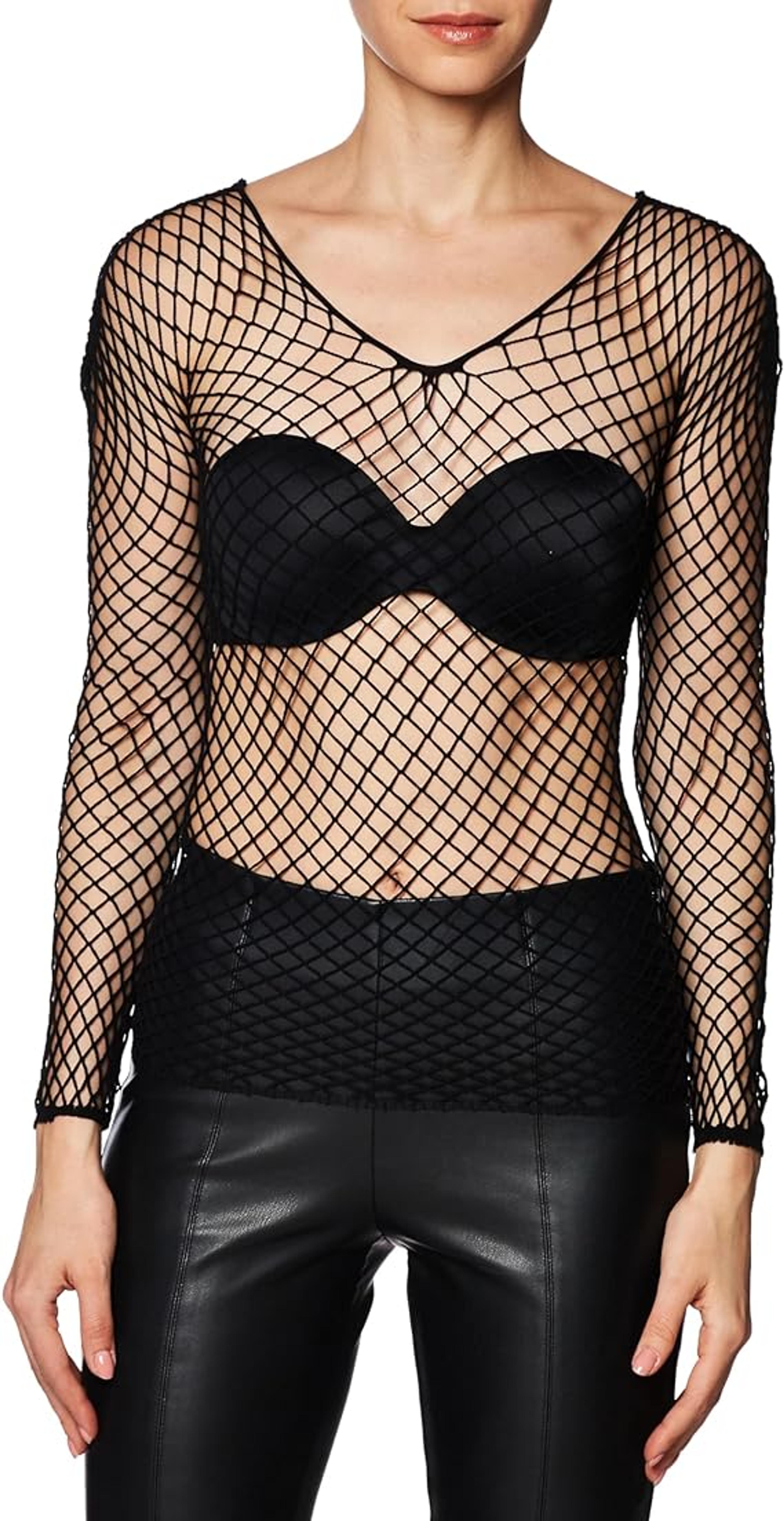 Elegant Moments Women's Plus-Size Fence Net Long Sleeve Cami Top, Black, Plus Size : Amazon.ca: Clothing, Shoes & Accessories