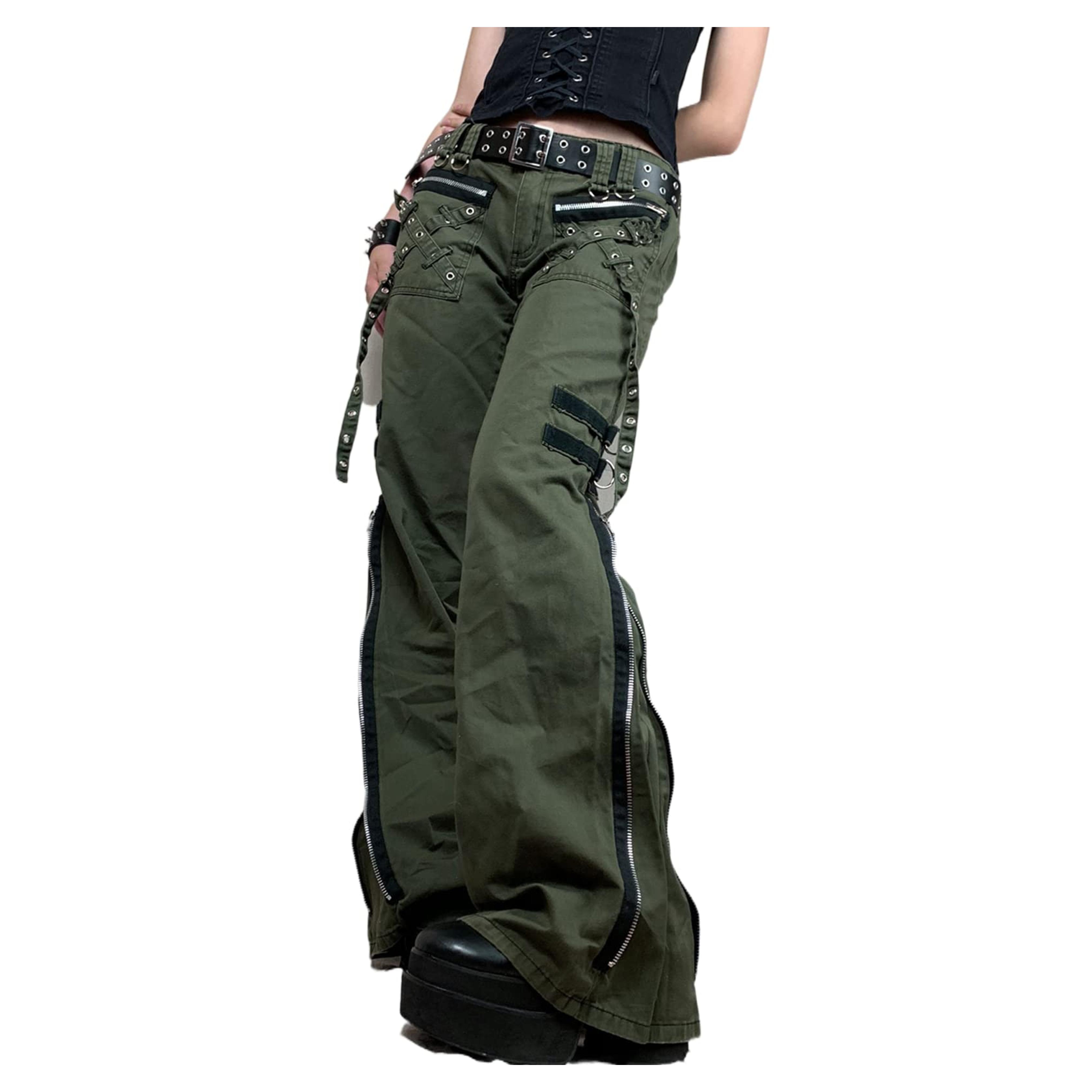 Gothic Cargo Jeans for Women Wide Straight Leg Punk Grunge Baggy Pants Goth Aesthetic Trousers Y2k Streetwear with Pockets