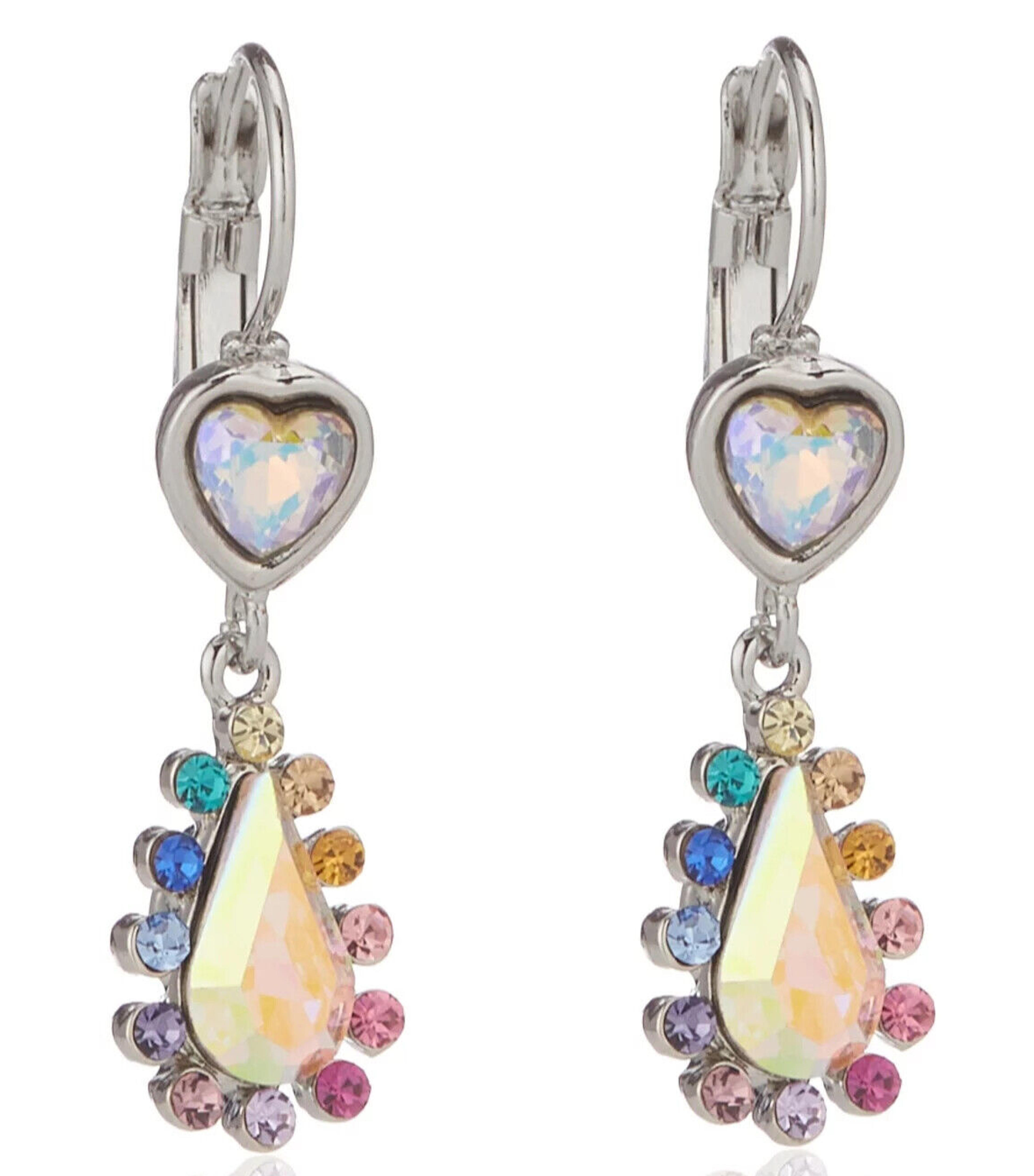 KIRKS FOLLY Rainbow Tears Leverback Pierced Earrings Silver tone Crystal | eBay