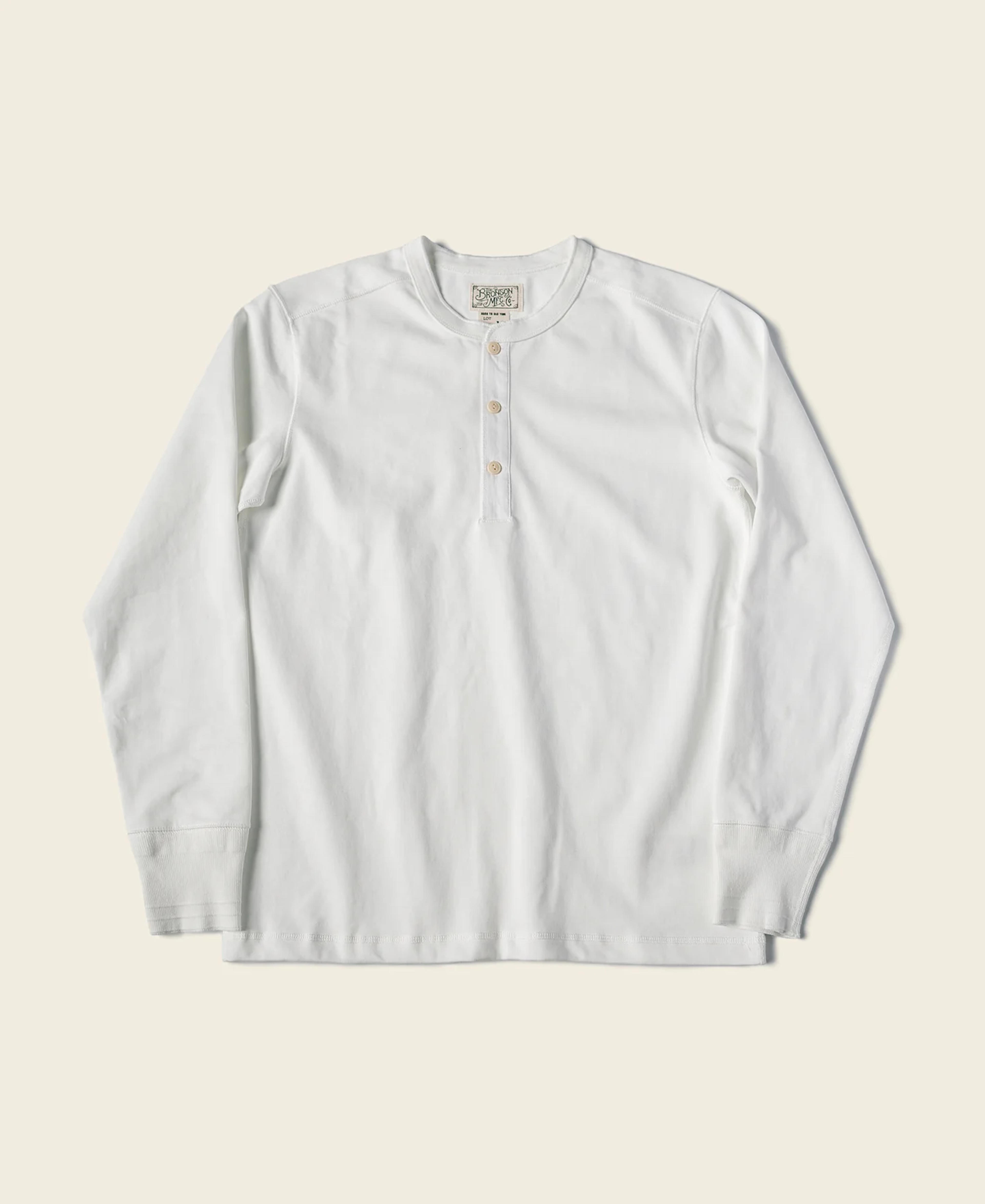 Vintage Heavyweight Cotton Long Sleeve Henley Neck Shirt - White | Bronson