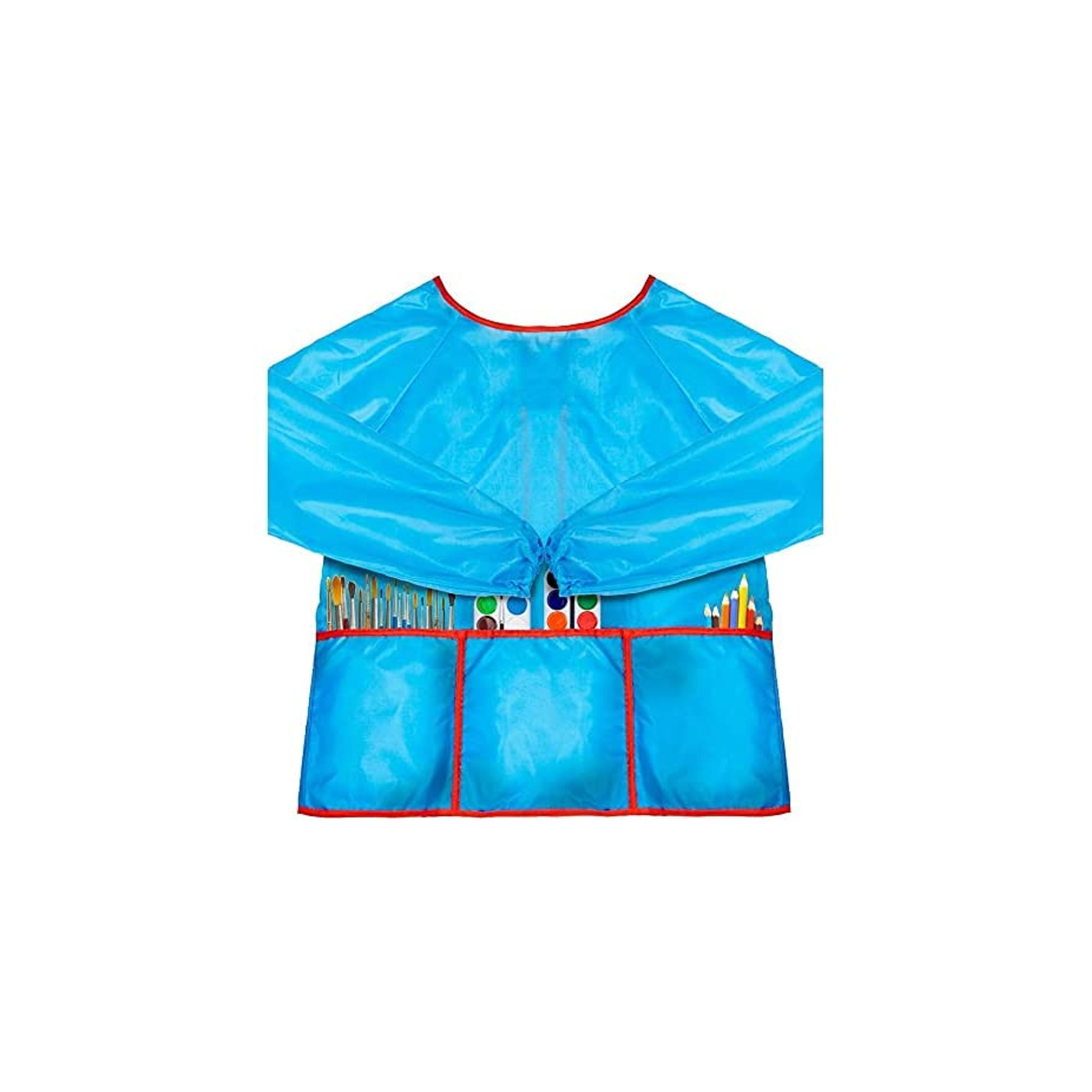 Kids Art Smock Long Sleeve Painting Aprons Waterproof and Paint Repellent (Blue, Ages 2 - 4)