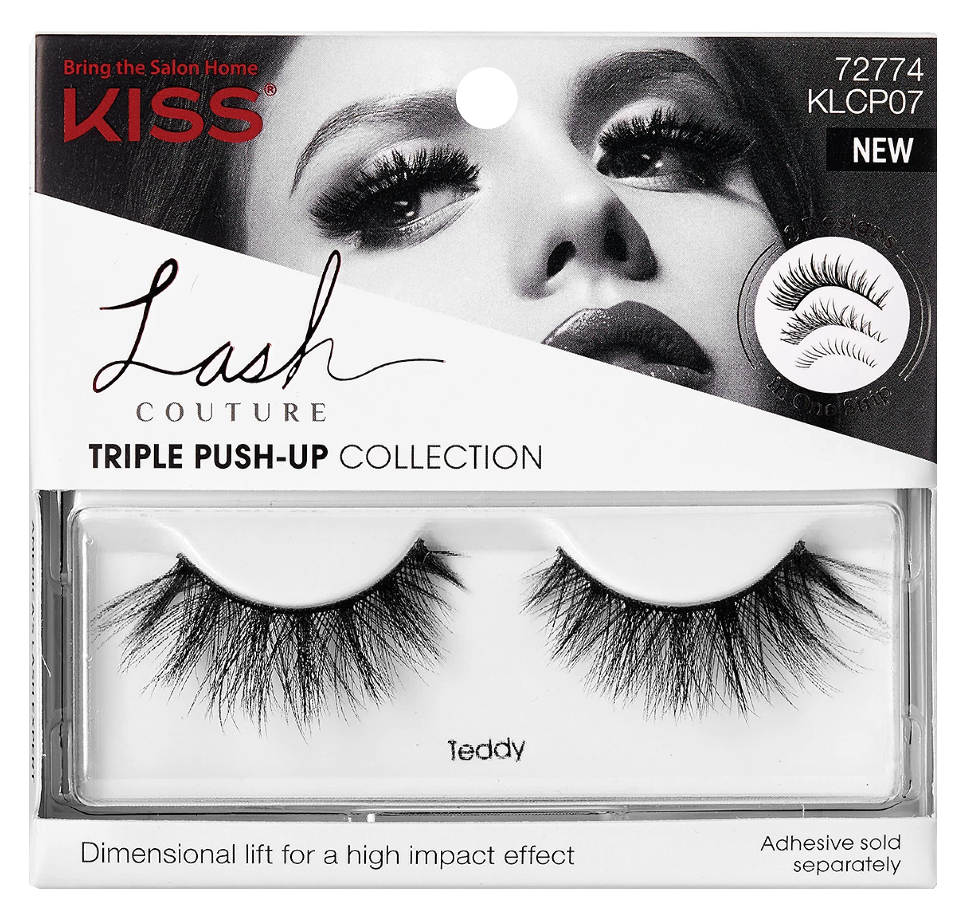 KISS Lash Couture Triple Push Up Collection, 3D Volume False Eyelashes with Triple Design Technology, Multi-Angles & Lengths, Cruelty-Free, Contact Lens Friendly, and Reusable, Style Teddy, 1 Pair