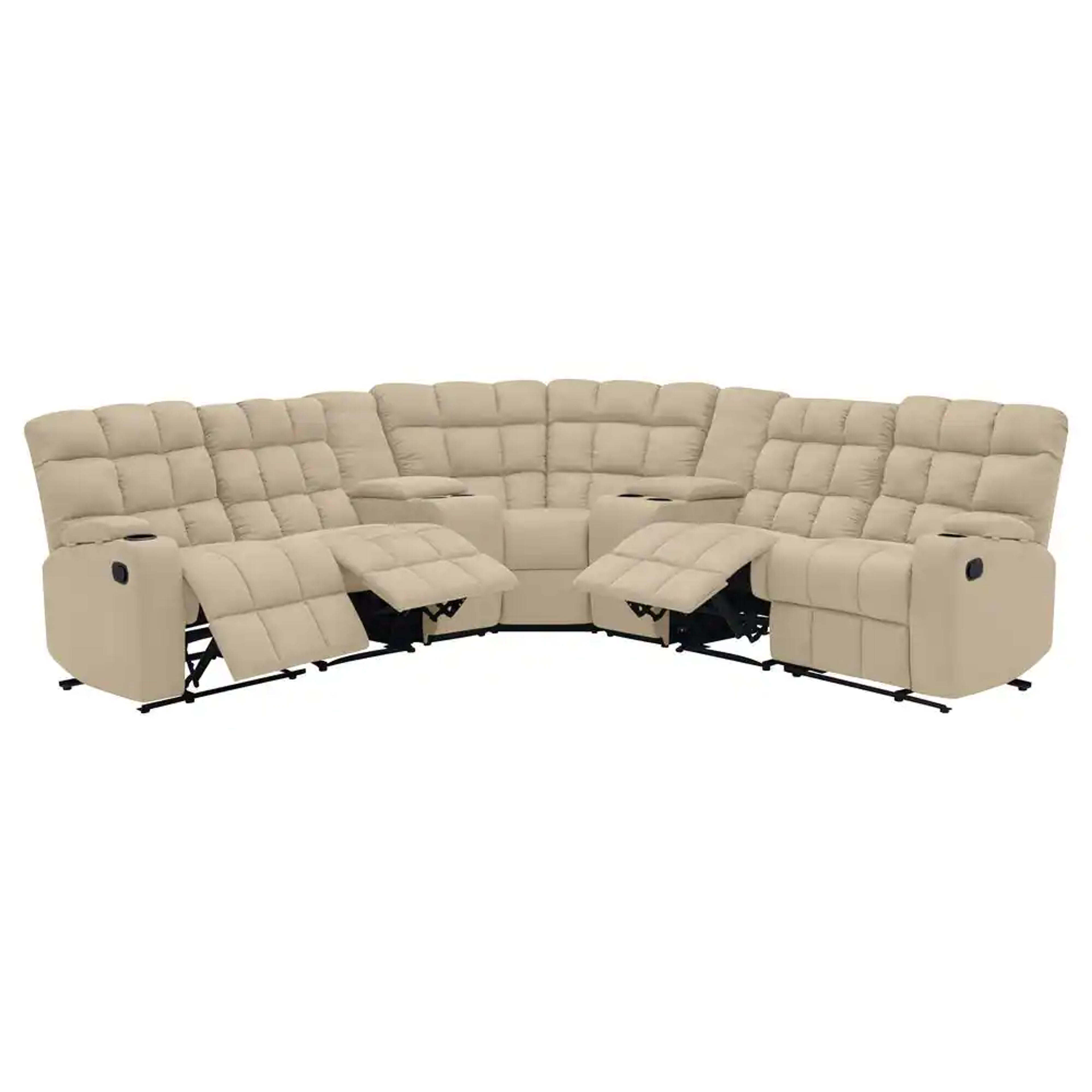 ProLounger 7-Piece Khaki Microfiber 5-Seater Curved Power Reclining Sectional Sofa with Storage Consoles A149600 - The Home Depot