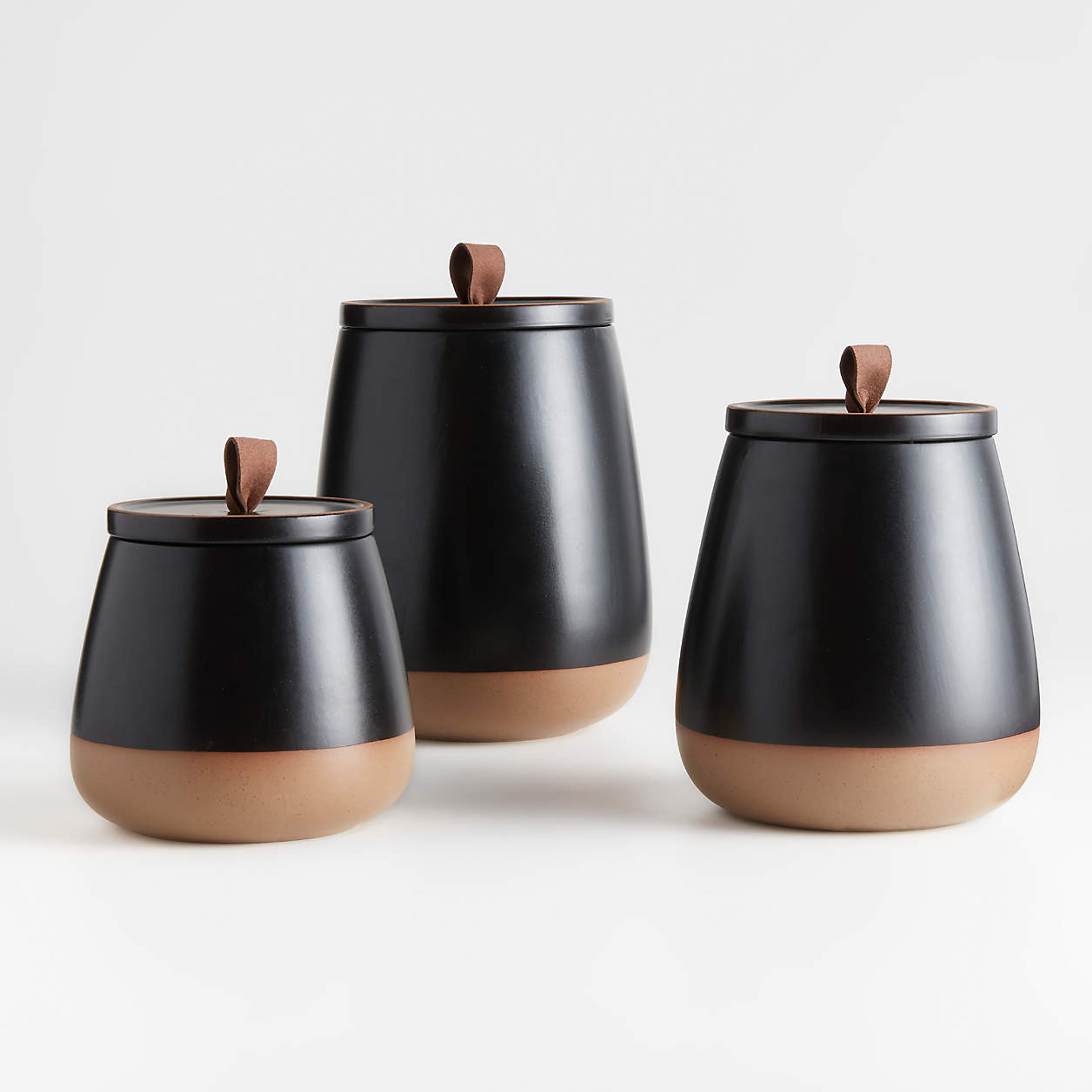 Thero Small Matte Black Ceramic Canister (Open Larger View)