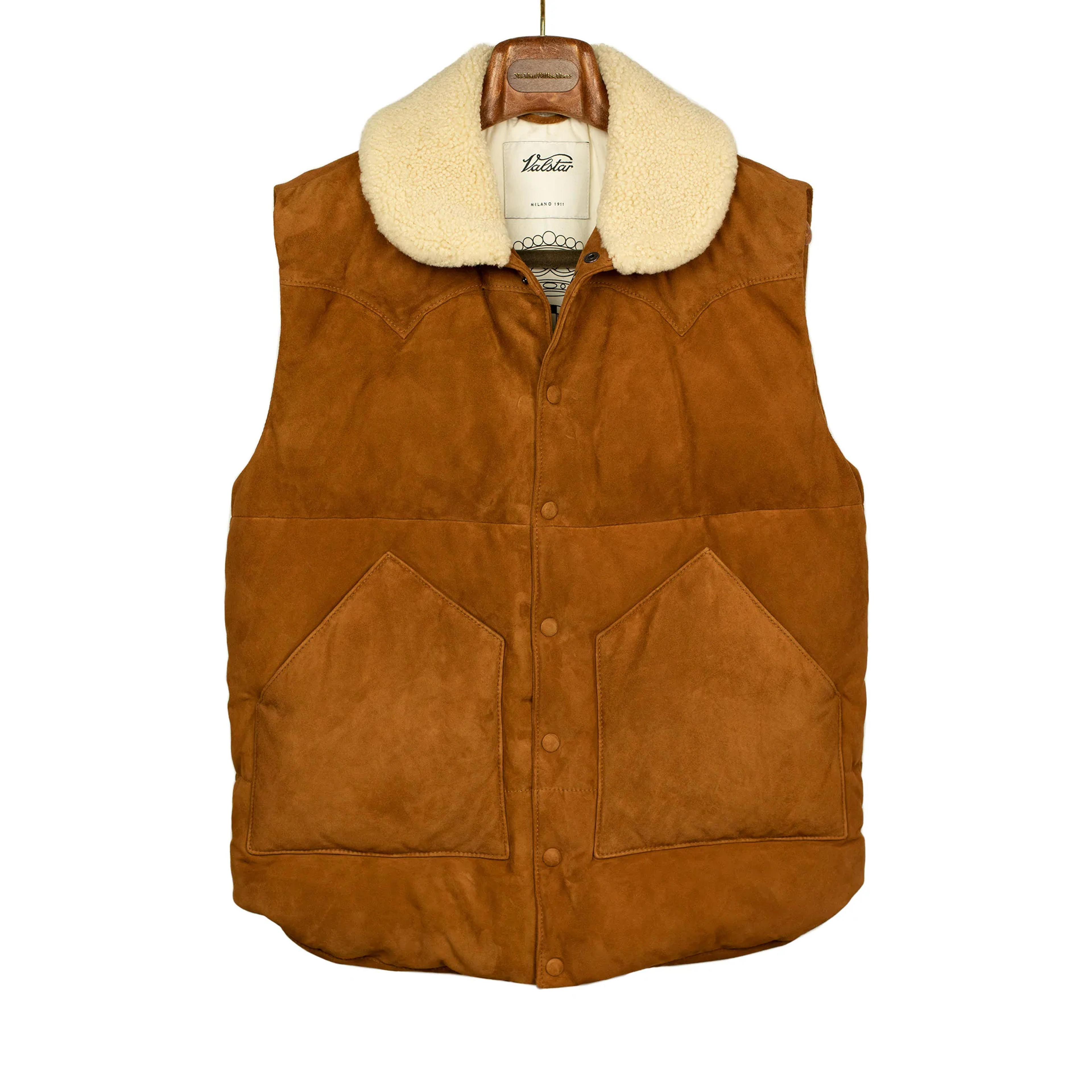 Down-filled vest in tan suede - 46