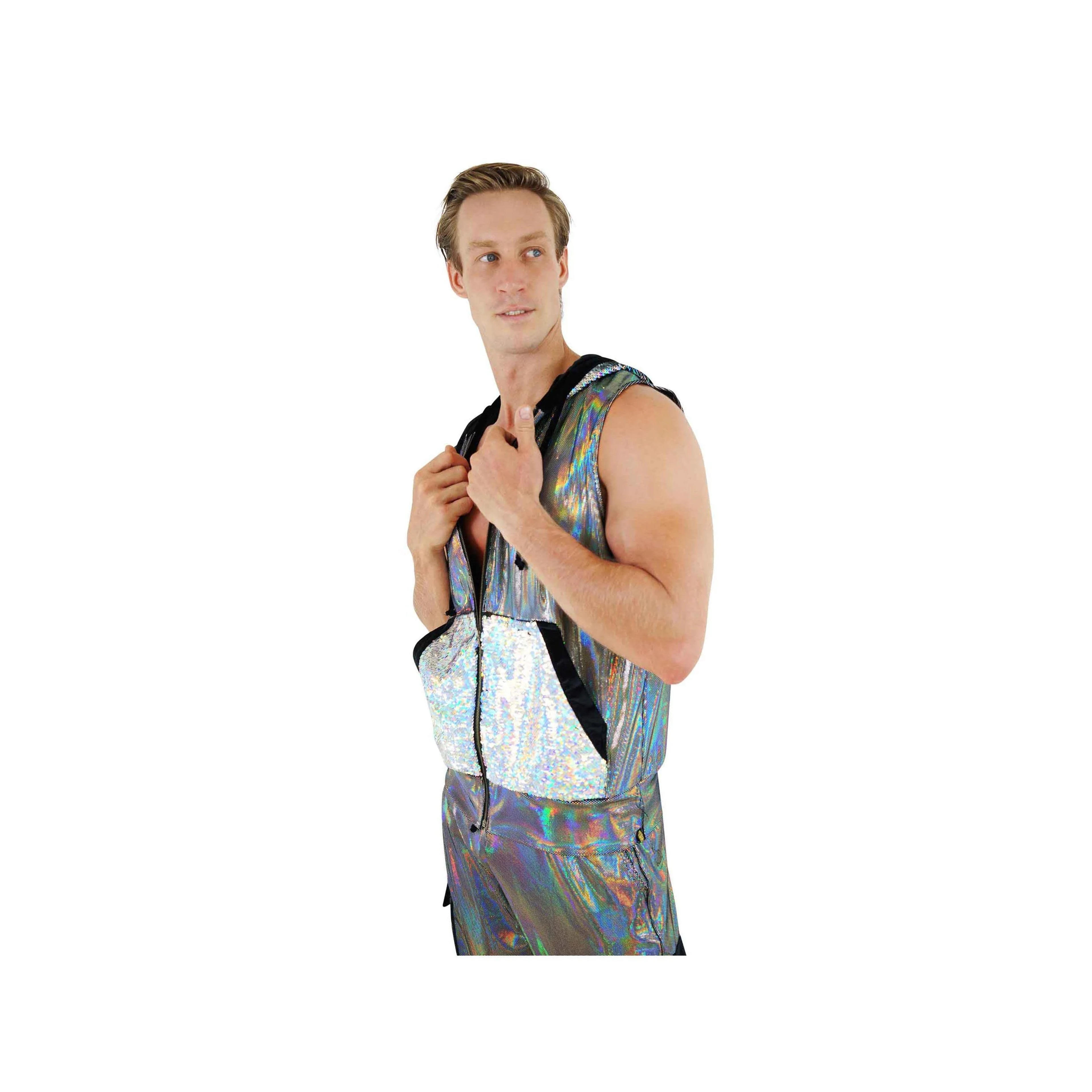 Mens Rave Clothing Sleeveless Hoodie Rave Vest Man Holographic - Etsy