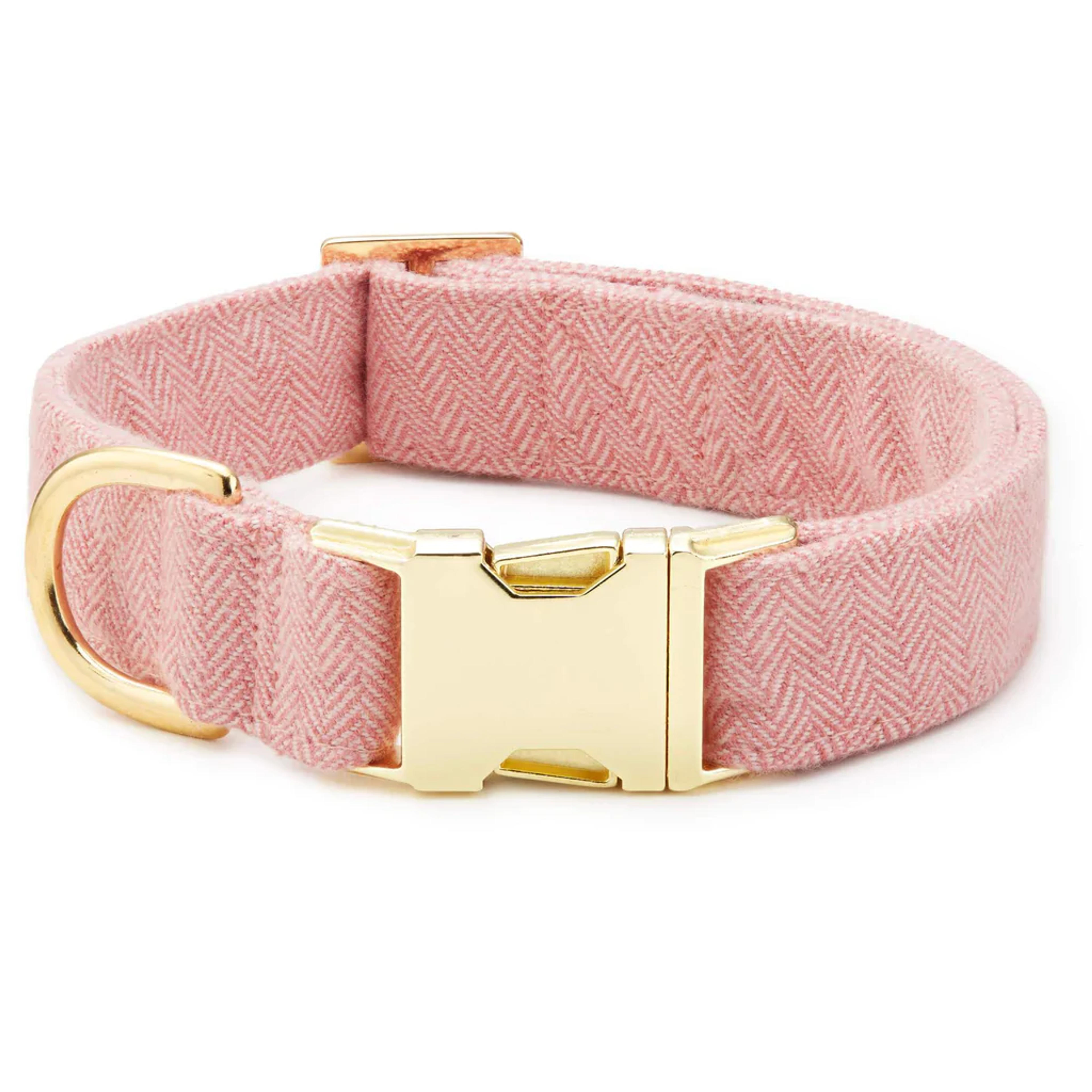 Pink Herringbone Flannel Dog Collar