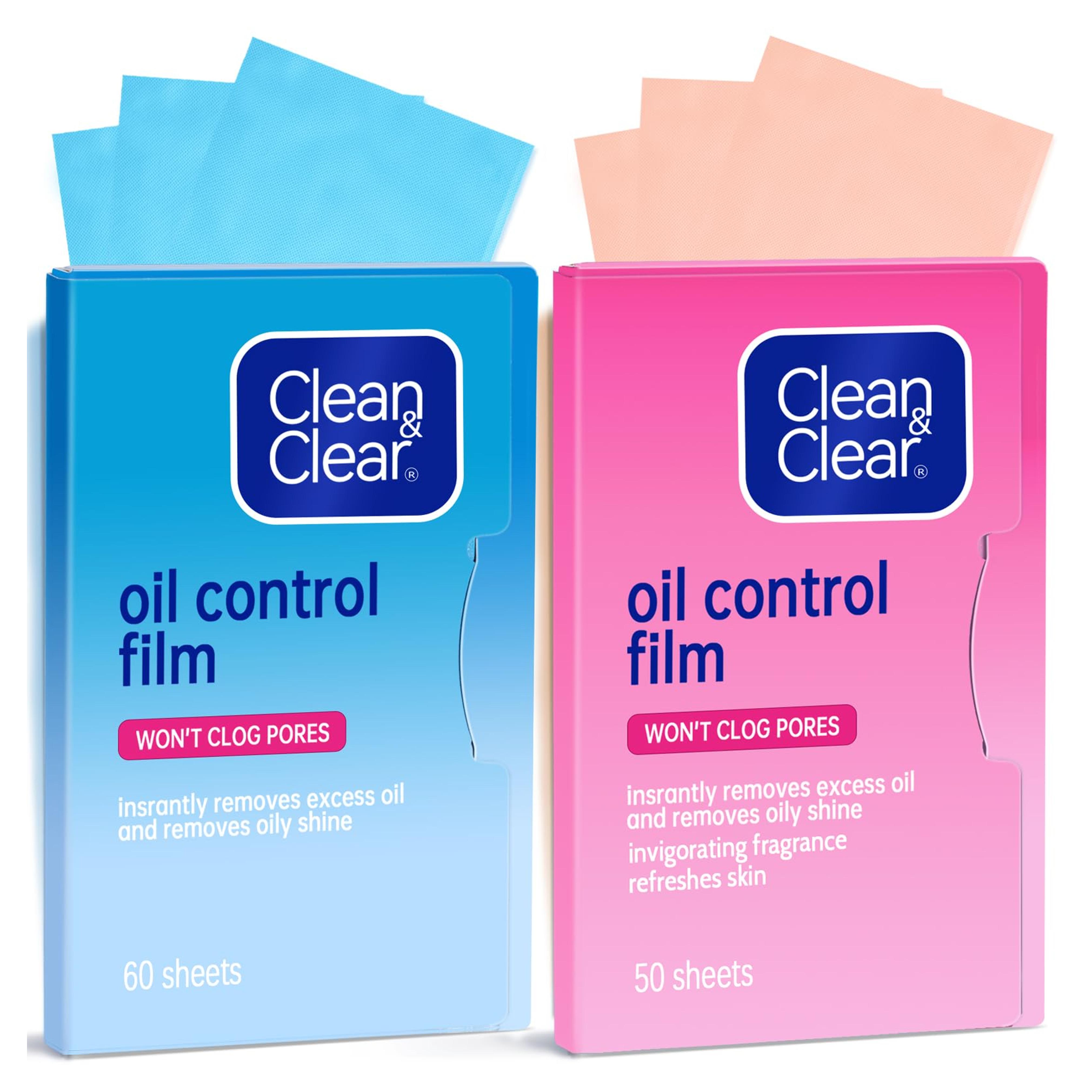 Oil Absorbing Tissues Oil Control Film, Oil Blotting Paper Same Series with Clean & Clear Oil Absorbing Facial Sheets for Oily Skin, 60 sheets Blue + 50 sheets Pink