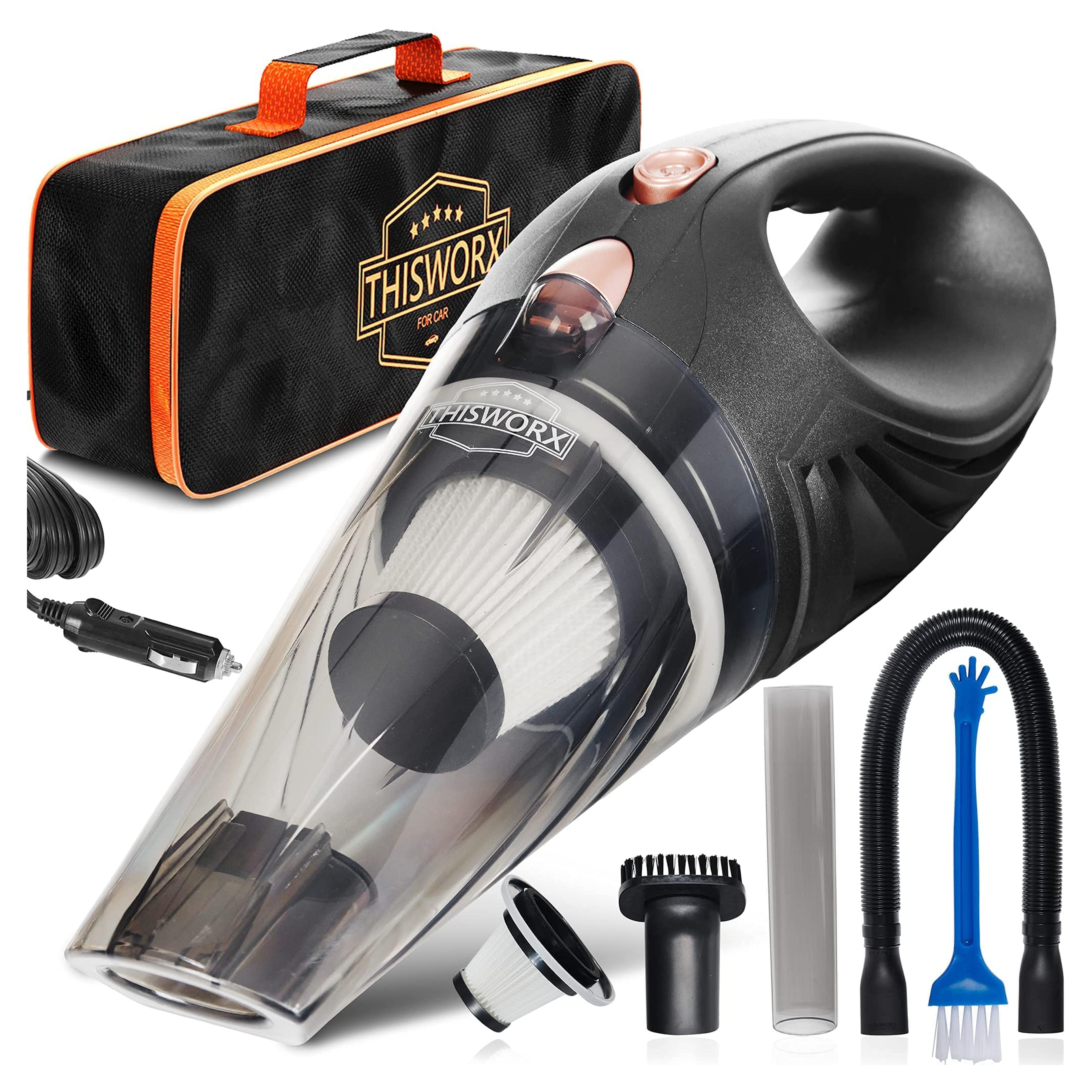 ThisWorx Car Vacuum Cleaner - Car Accessories - Small 12V High Power Handheld Portable Car Vacuum w/Attachments, 16 Ft Cord & Bag - Detailing Kit Essentials for Travel, RV Camper