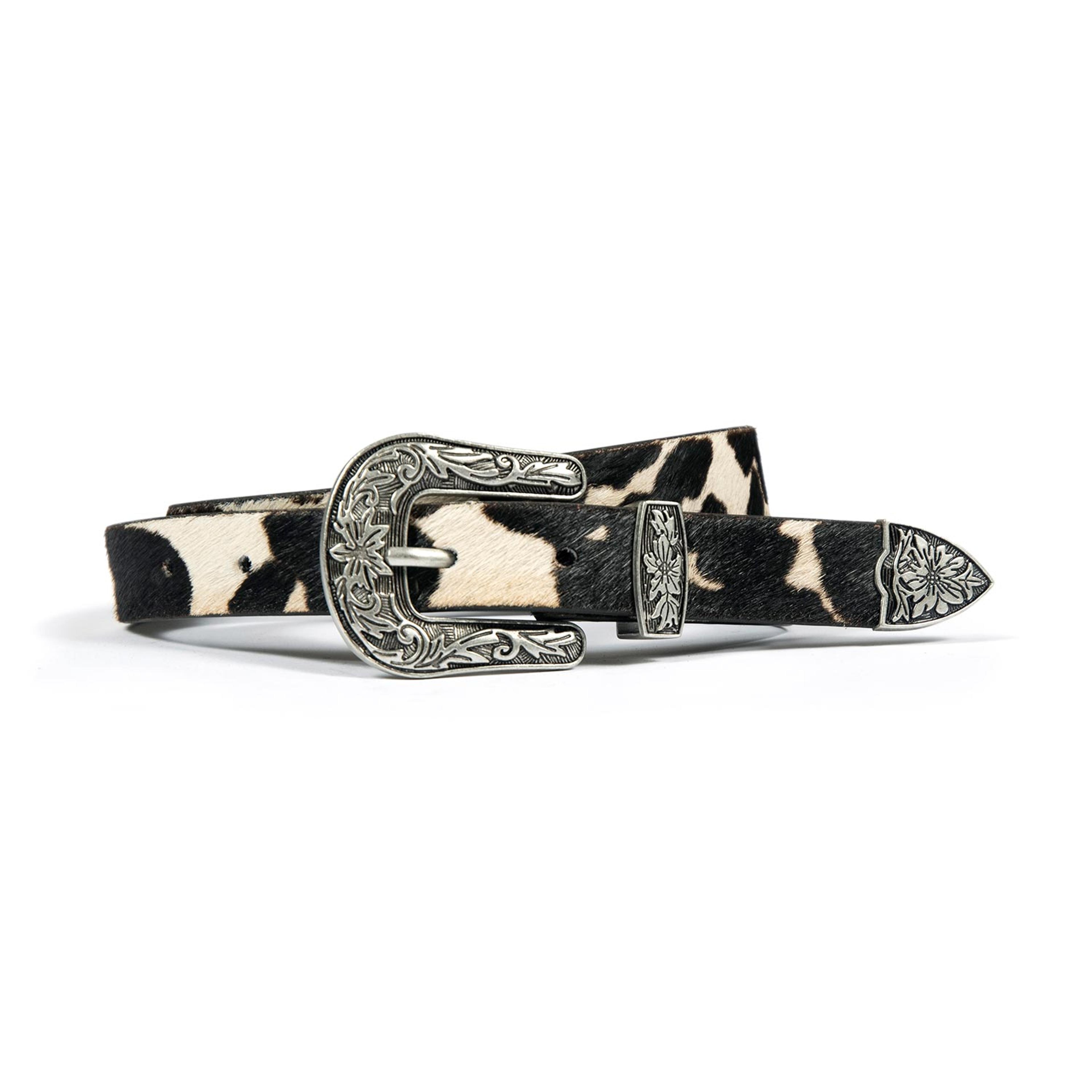 Freddie - Cow Print Leather Belt | Straight To Hell Apparel