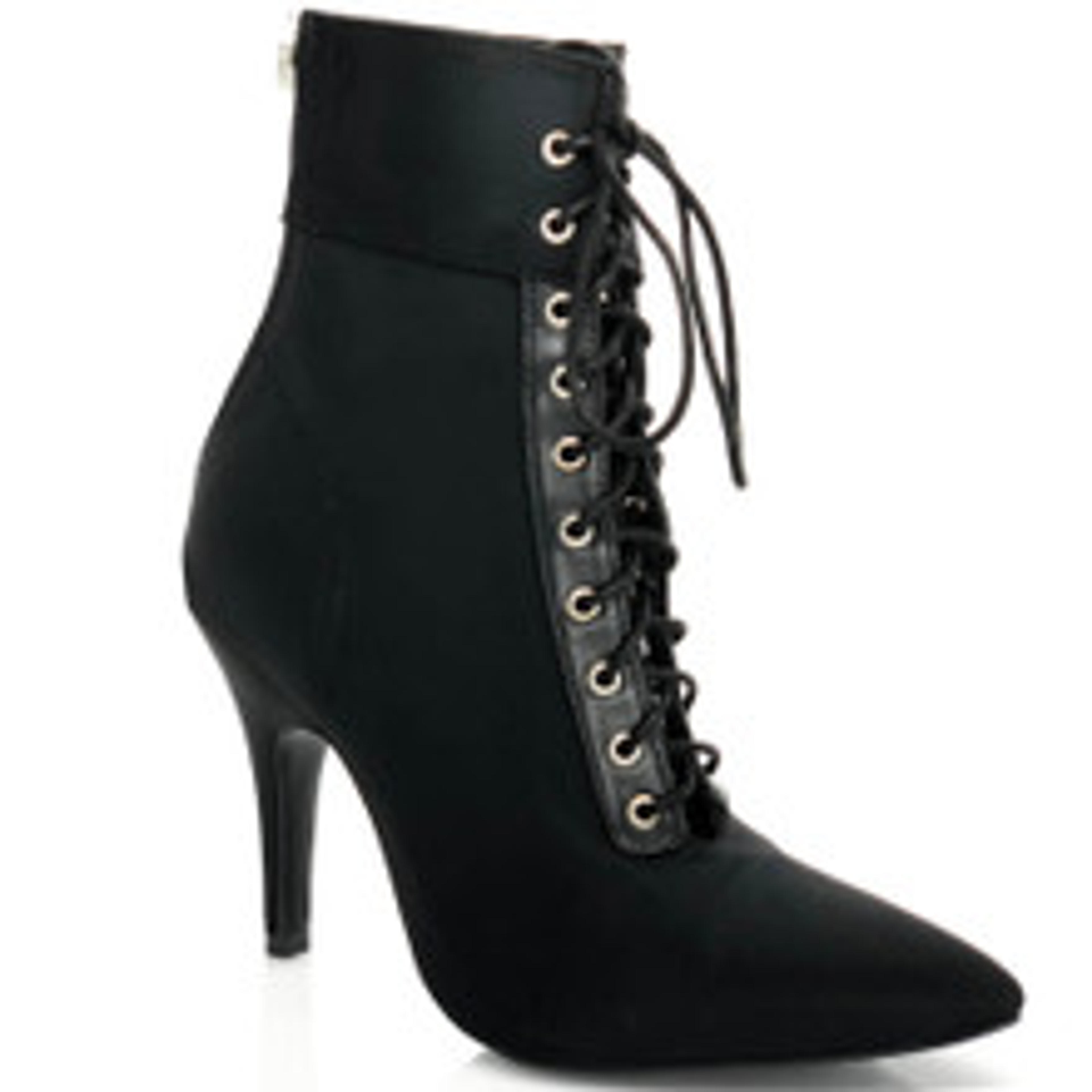 Naeema - Pointed Closed Toe Lace Up Ankle Bootie Stiletto Heel