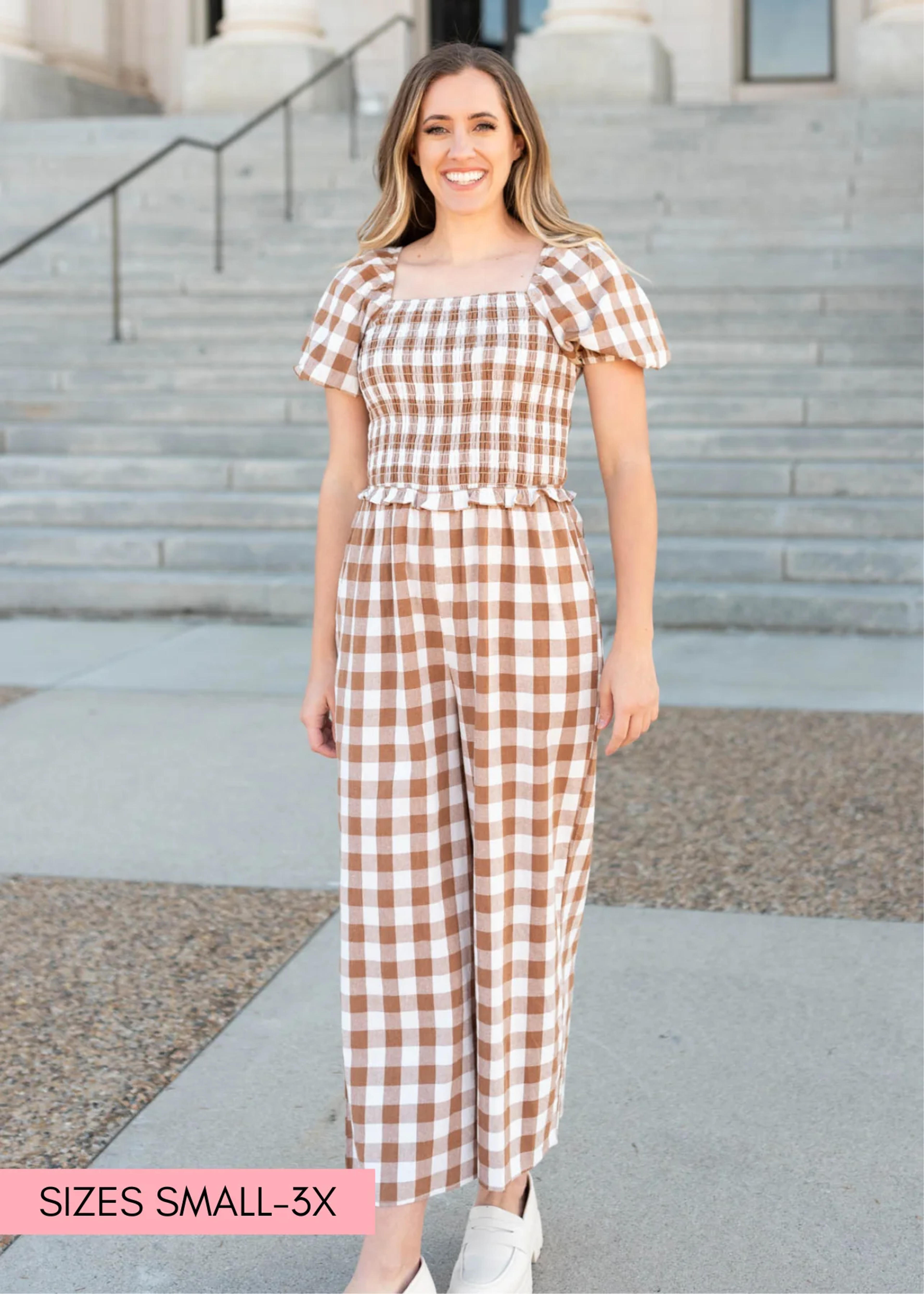 Lulu Taupe Gingham Jumpsuit