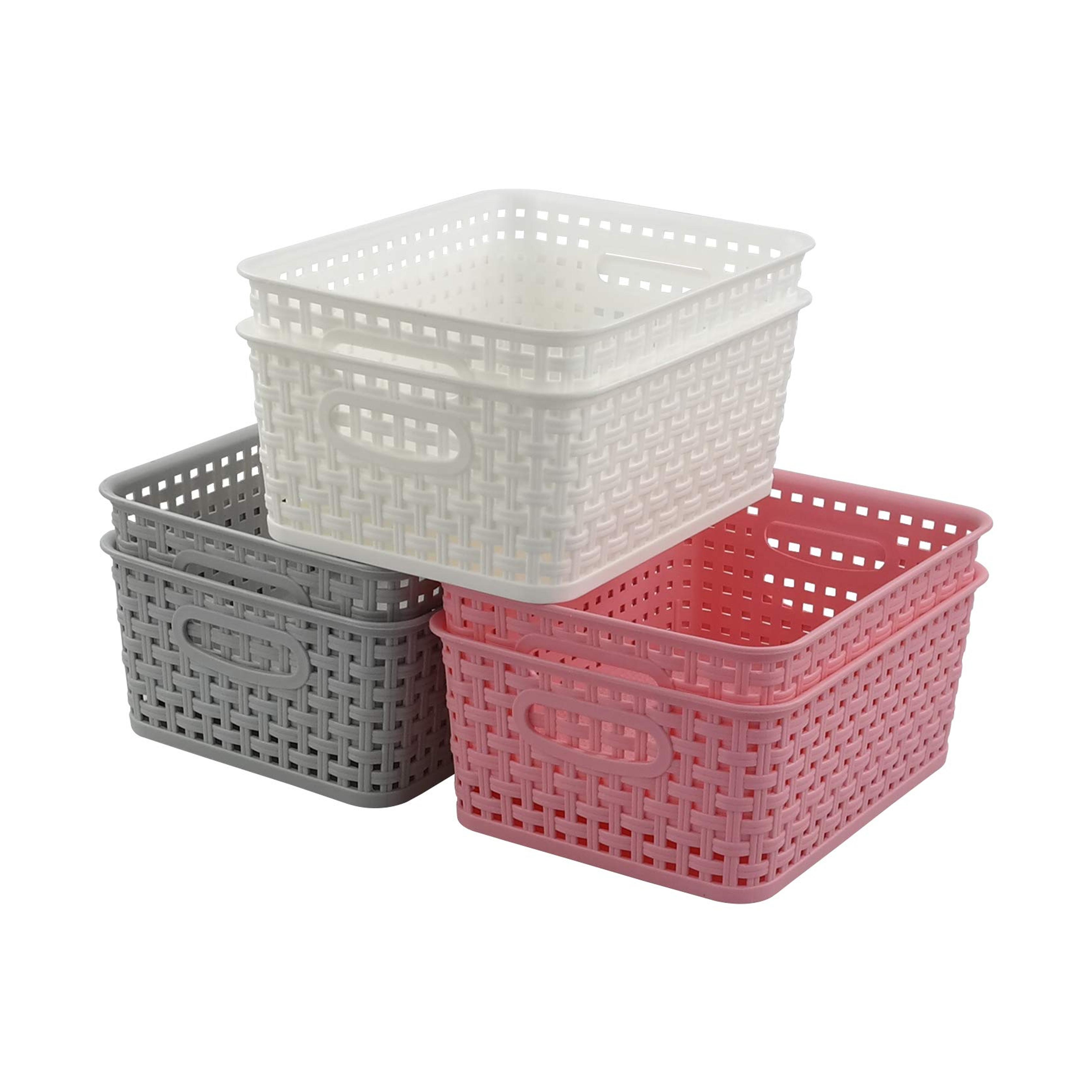 Ortodayes 6 Pack Plastic Woven Basket, Small Bathroom basket